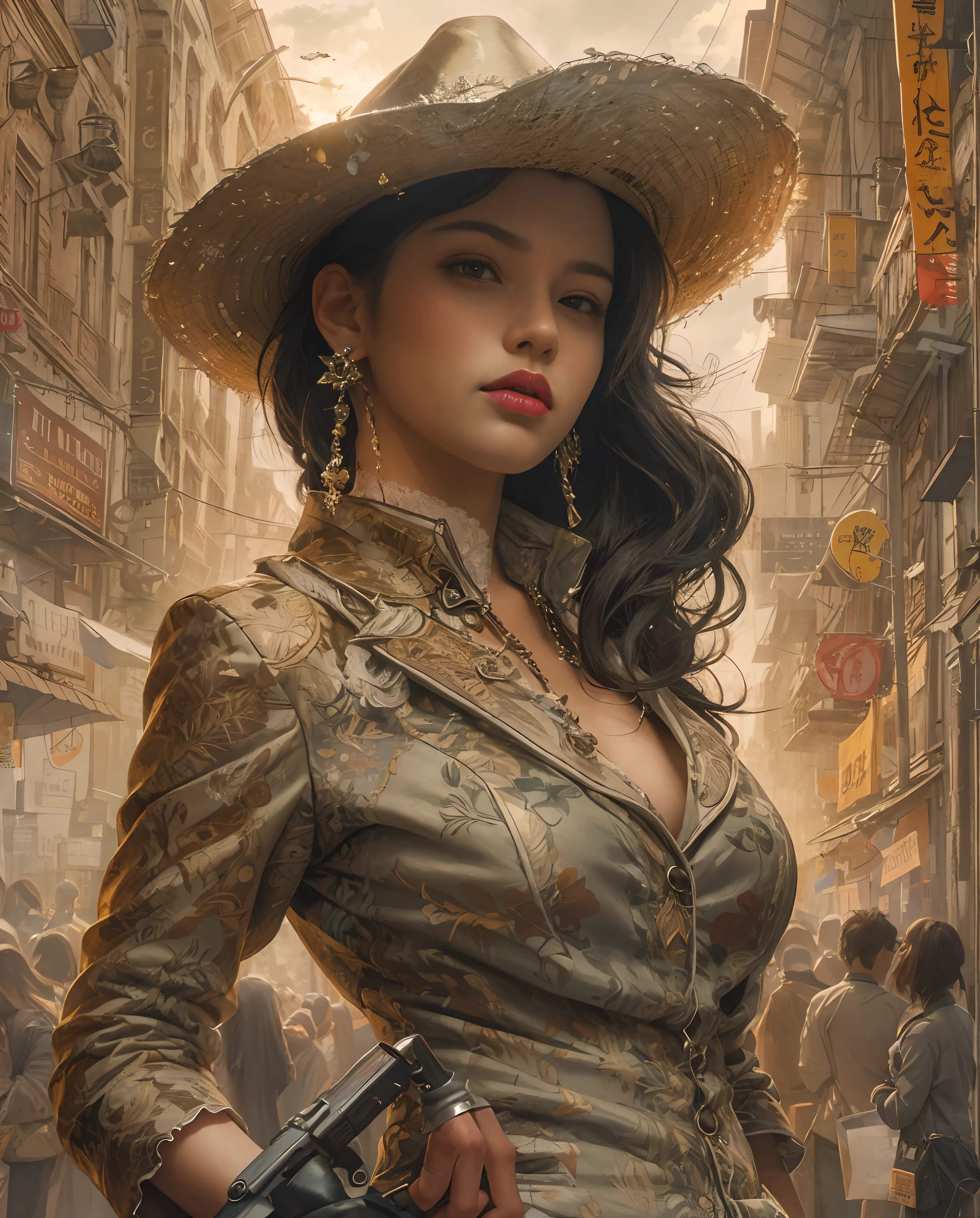 Best quality, masterpiece, meticulous details, intricate detail, realistic, a lady gangster