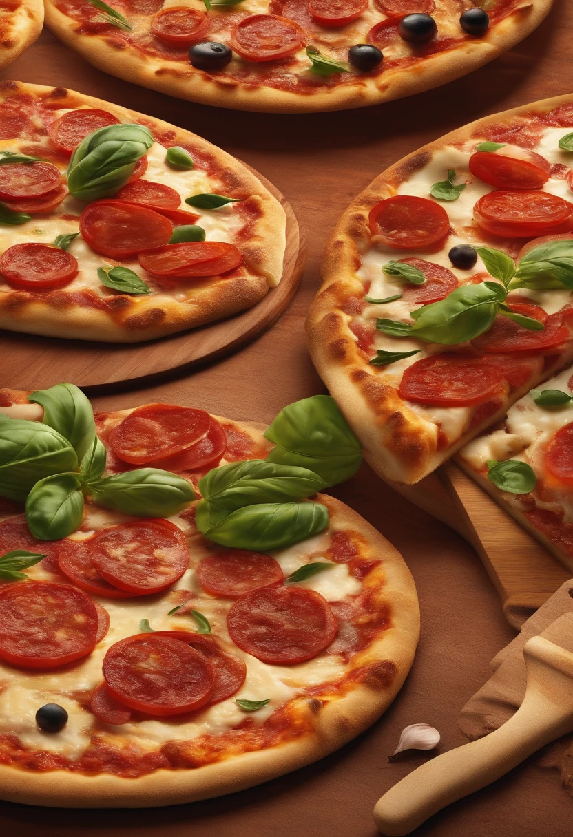 crie iamgens 2d de uma Pizza em diferentes perspectivas