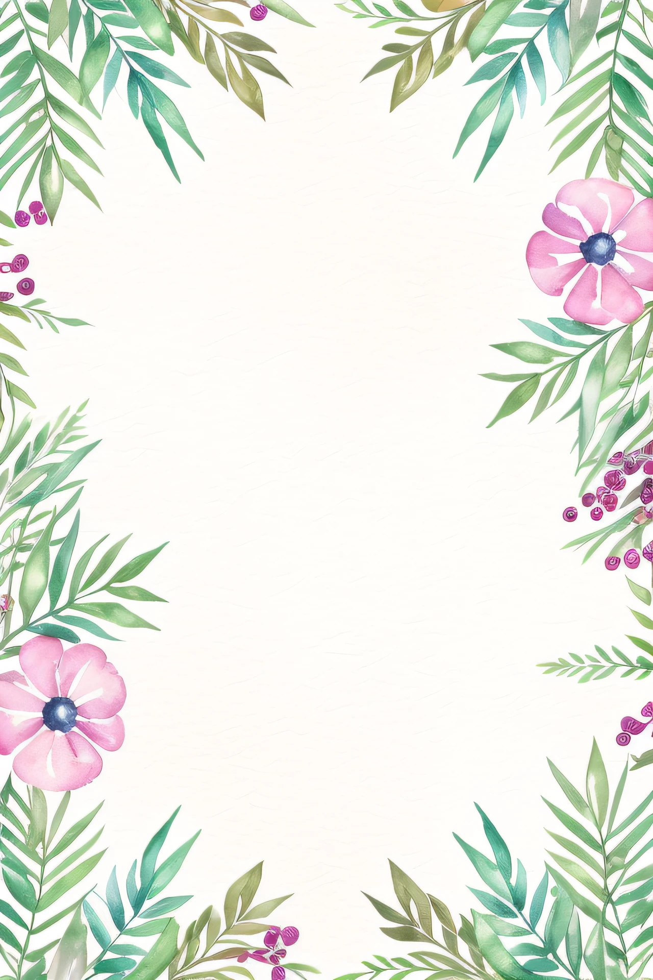 Watercolor pattern of beautiful flowers, berries, ferns, Leaves, Calm colors in #3b4195 color background. Watercolor paper texture.