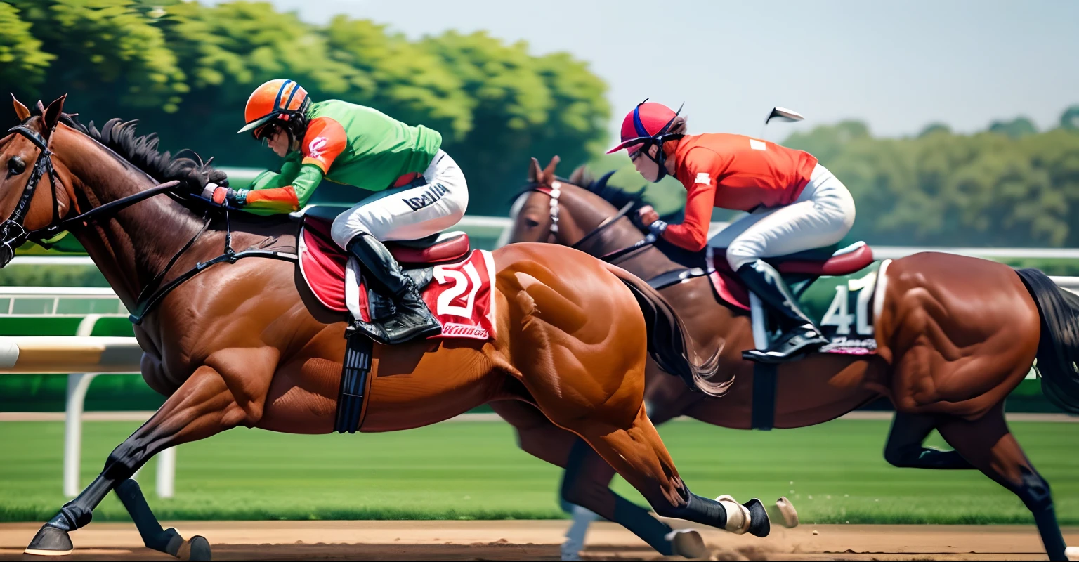 masterpiece, best quality, ultra detailed, horse racing, horse
