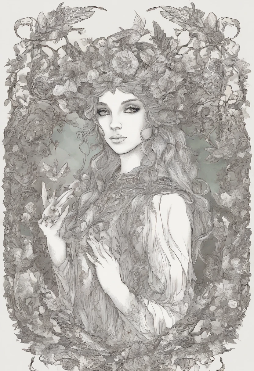 tmasterpiece, top-quality, 1 Dryad、Slim body、Large breasts、Leaf clothes、Large leaves on the head,,,、World Tree、Fantastical、Slim body、Large breasts、beautiful countenance、Dryads、larva、mito 、PsyAI，Dimly lit forest，Pale skin，Vines wrap around the body，The vine passes between the legs，bust，Refined face，largeeyes，Delicate eyes，Haughty expression，A queen，A throne made up of large trees
