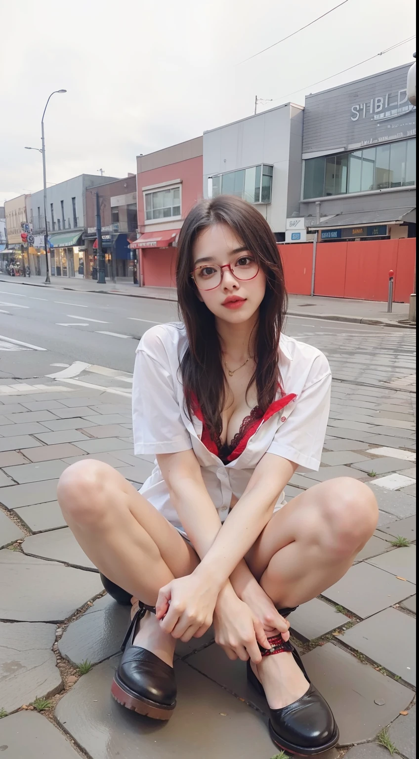 Sexy girl with red bra, with glasses
