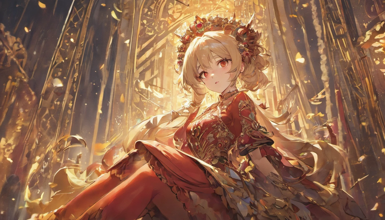 (Masterpiece:1.2), best quality, (illustration:1.2), (ultra-detailed), hyper details, (delicate detailed), (intricate details), (cinematic light, best quality Backlights), clear line, from below, soloist, perfect body, (1girl), silver hair and red eyes, (emperor, black see-through clothes), (Red crown: 1.1), sitting on the throne, eyes slightly closed, head down, (smirk: 1.2 ), (makeup), high contrast, (best illumination, an extremely create and beautiful), (cinematic light), colorful