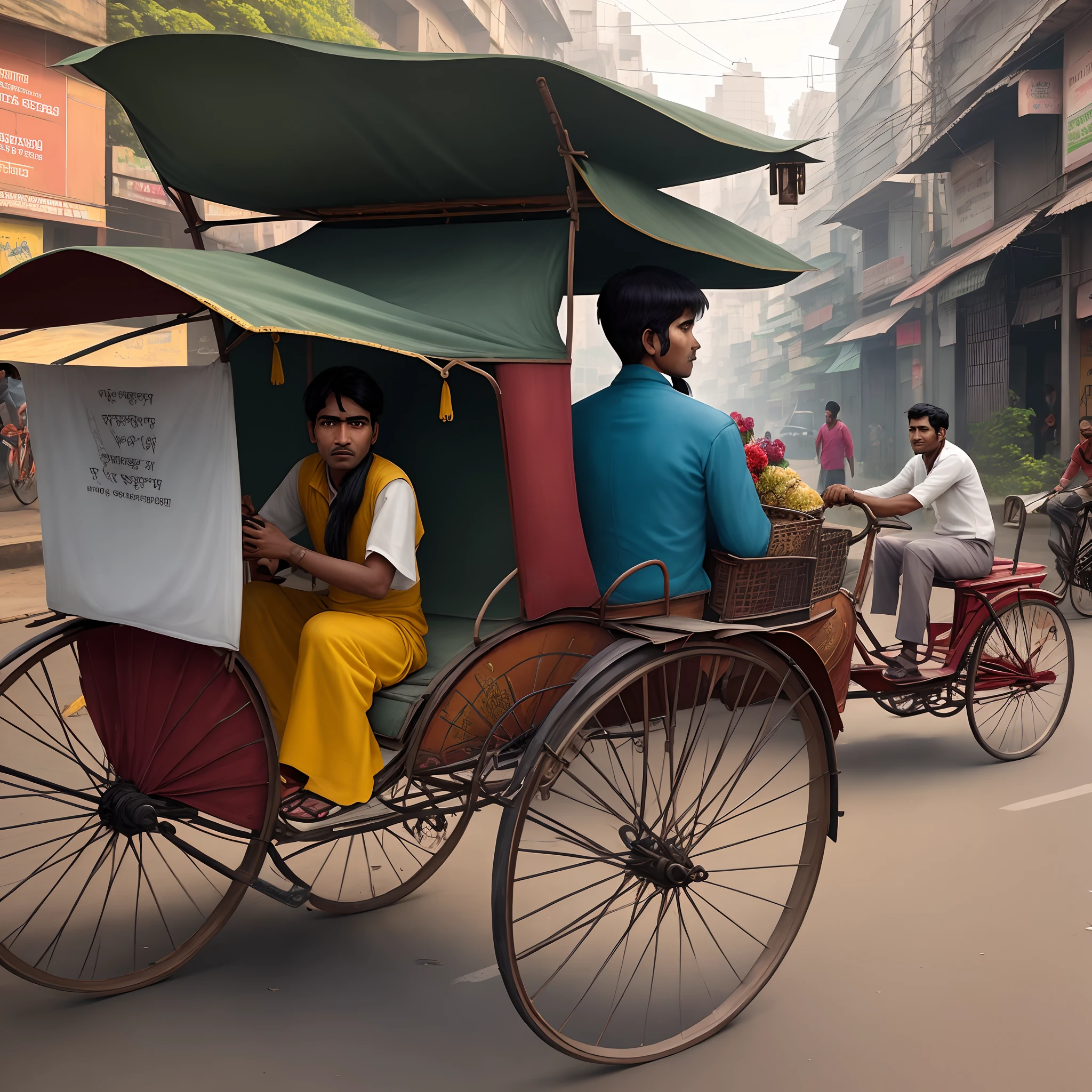 A gunslinger near a rickshaw  in Kolkata India