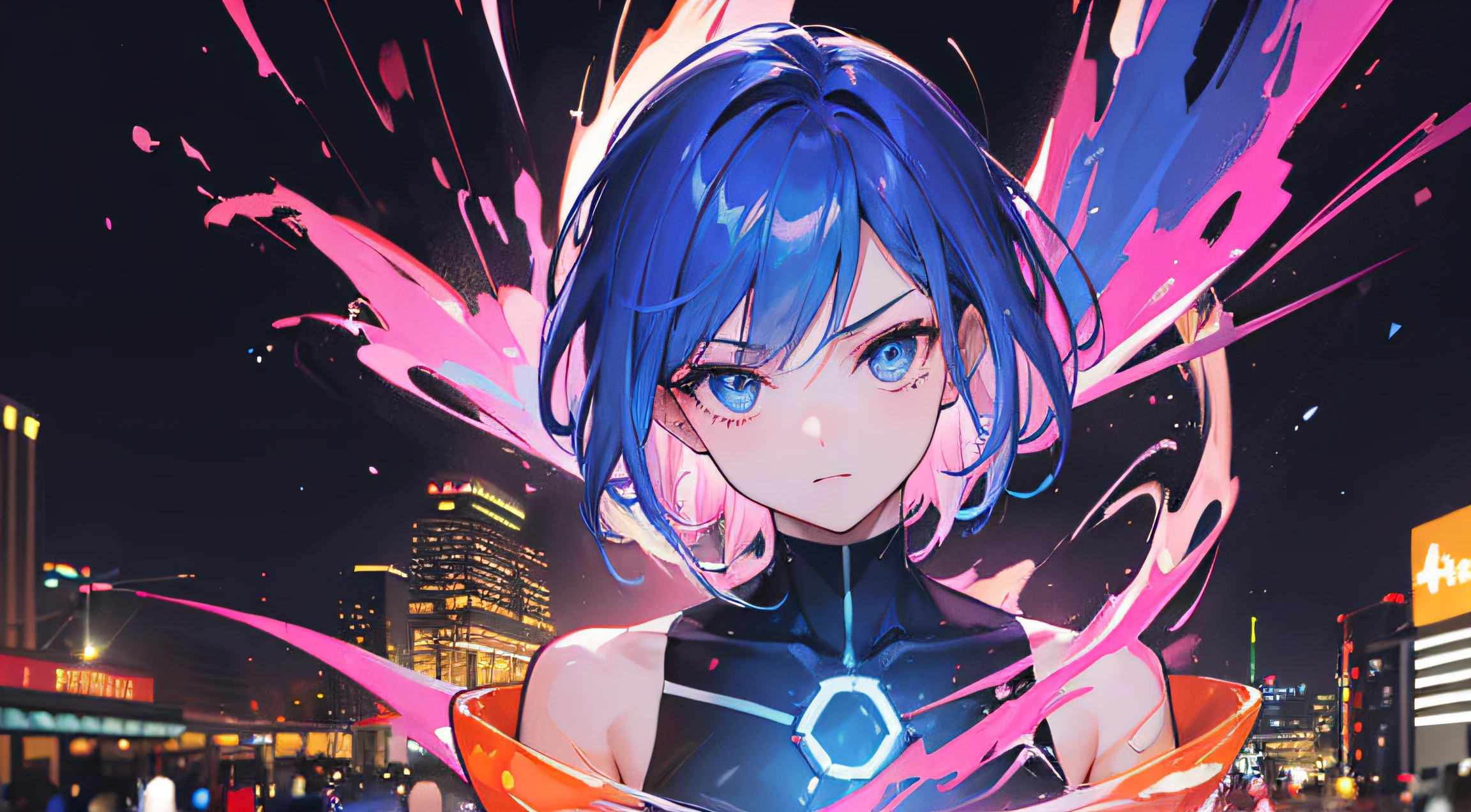 (best quality,4k,highres:1.2),ultra-detailed,realistic,professional,highly detailed face and body composition,sharp focus,bokeh,(vivid colors,vibrant and colorful:1.1)
A boy with fire superpowers, surrounded by a blue aura, standing in the middle of a road in a neon city with a night backdrop,horror,portrait,concept artists, HDR,vibrant and colorful lighting,painting-like texture.