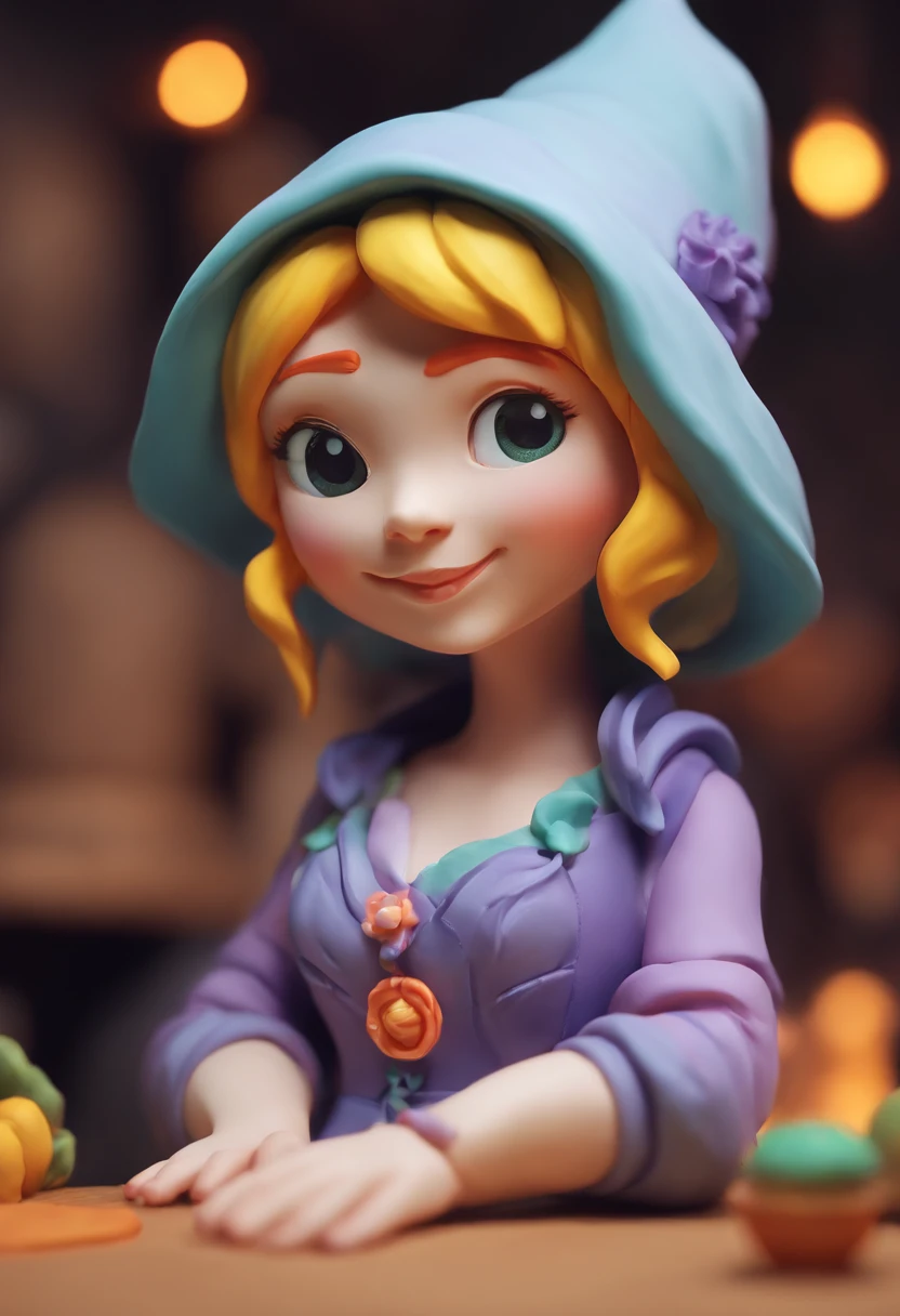A chibi witch portrait,in her shop greeting customers with a warm smile,fantasy, global illumination, backlighting, bloom, ((cold light)), sharp focus, photo realistic, detailed skin, background out of focus, cinematic composition , ultra-detailed, realistic , hyper-realistic , volumetric lighting, 8k, trending on artstation