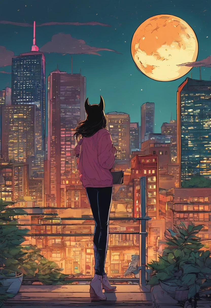 (best quality,4k,8k,highres,masterpiece:1.2),ultra-detailed,realistic,traditional comic  art,waifu,beautiful detailed eyes,beautiful detailed lips,longeyelashes,extremely detailed eyes and face,vivid colors,bokeh,batman costume,caped blowing in the wind,on a rooftop overlooking gotham city,cityscape view,night scene,moonlit backdrop,classic art style,pop art style,comic book aesthetic,pixelated shading,expressive lines,80s vibes