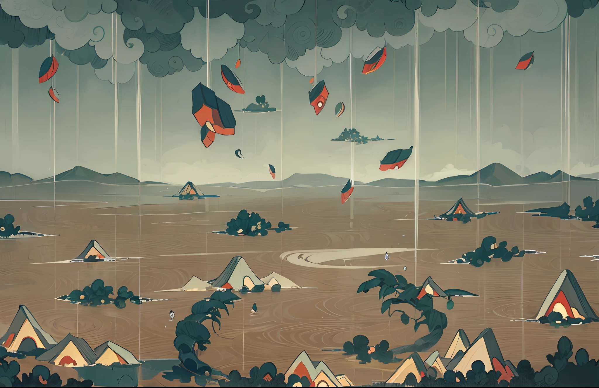 floods,mito,Confucian style,storybook illustrations,Illustrated story,