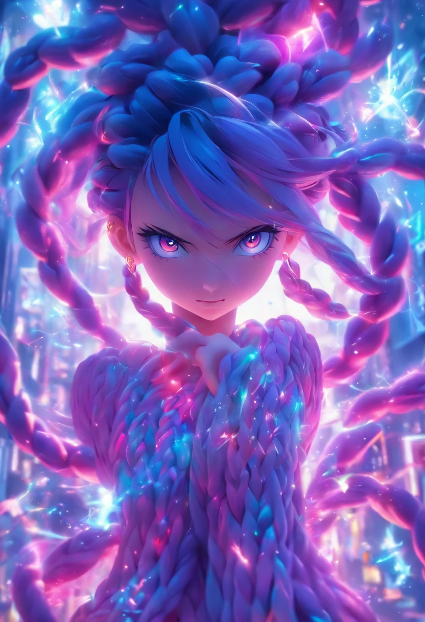 Genki girl,vivaciousness,adolable,shift dresses,Purple twisted braid,Full body like,The face is meticulously depicted
