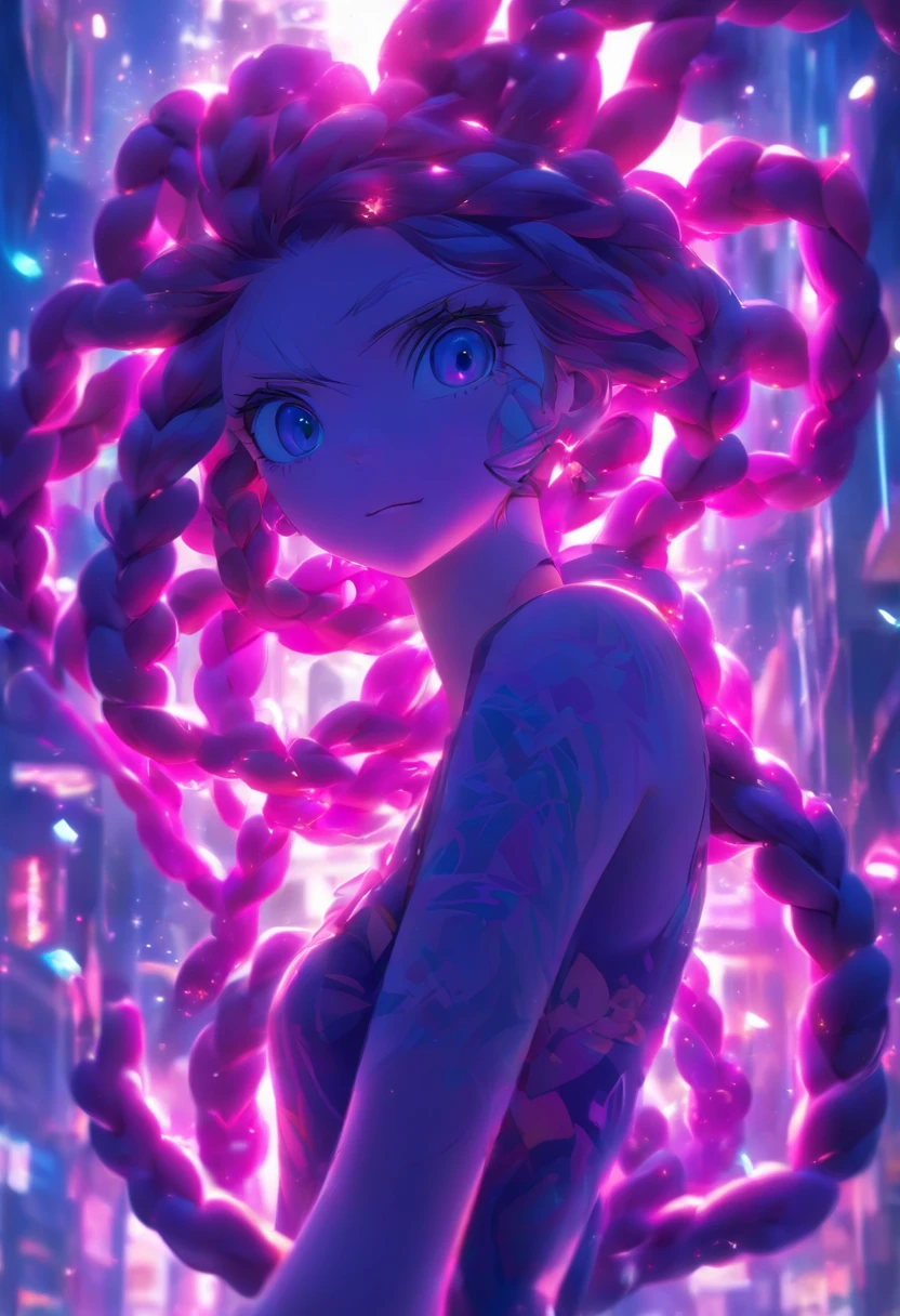 Genki girl,vivaciousness,adolable,shift dresses,Purple twisted braid,Full body like,The face is meticulously depicted
