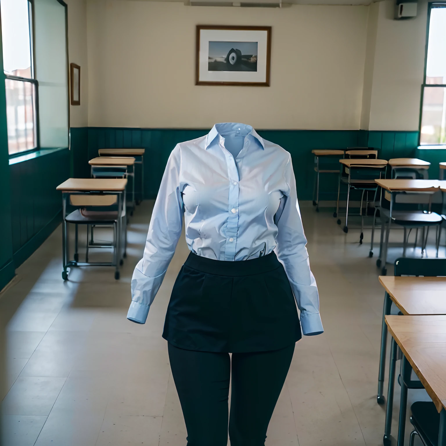 school uniform and leggings, ((invisible, no humans:1.5, headless:1.5, handless, legless)), big breast, (close-up to breast), in classroom,
(8k, RAW photo, best quality, masterpiece:1.2), (realistic, photo-realistic:1.37),photon mapping, radiosity, ((Hasselblad photography)),physically-based rendering,