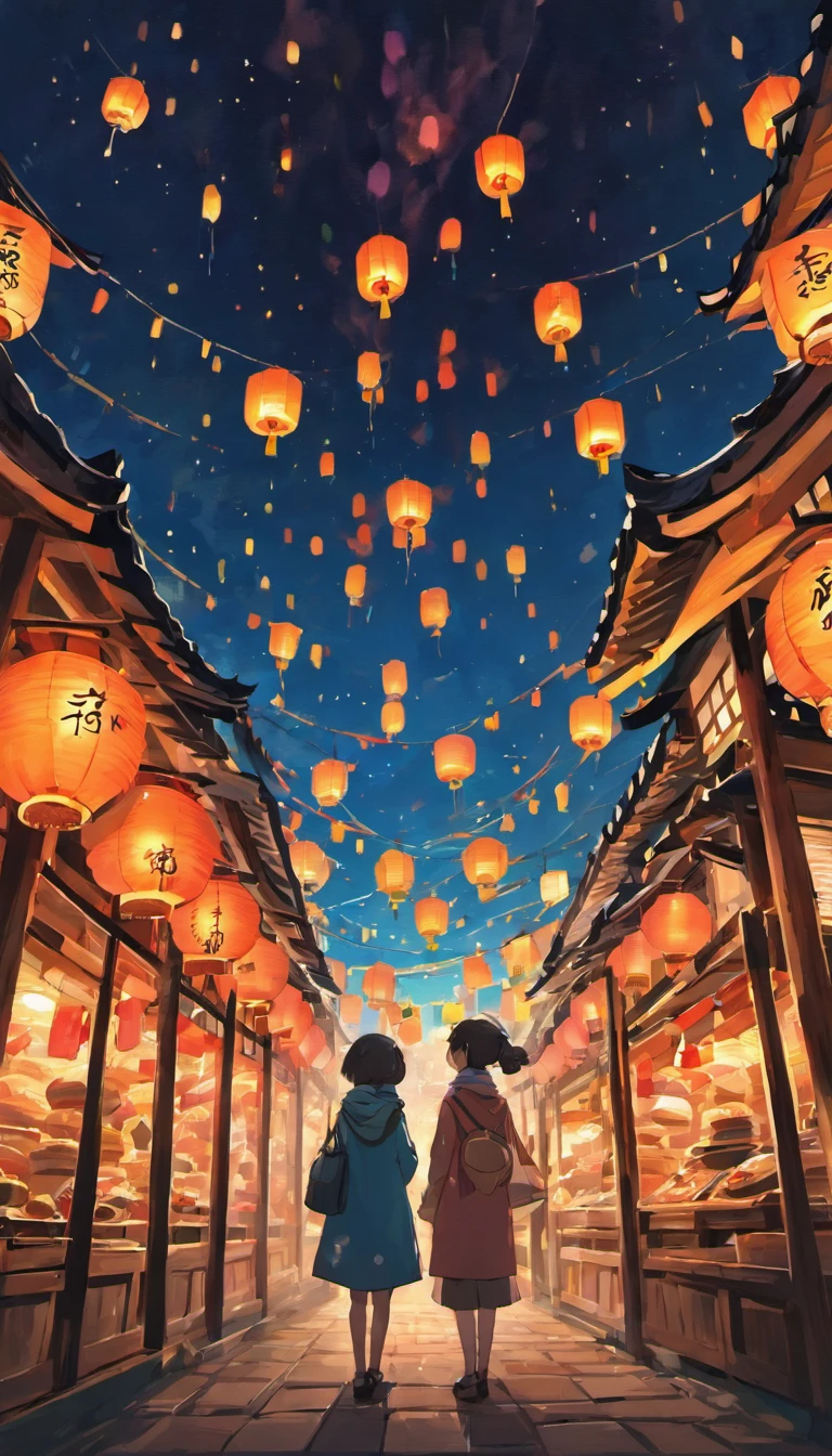 On a peaceful autumn night,A bright full moon hangs high in the clear blue night sky,A little star shines。In a beautiful square,A couple standing under the moon,They silently look forward,As if waiting for an important moment。
Traditional celebratory installations are arranged in the square,Bamboo lanterns and art installations dot the entire environment,Add a mysterious atmosphere to the festival。The stalls are filled with mooncakes of various flavors,Exudes an enticing aroma,People waiting to taste。and as night falls,The lights gradually come on,It adds a unique color to the square。
In the night sky,Gorgeous fireworks bloom,Bring the whole celebration to a climax,People look up at the sky,Cheers celebrate the Mid-Autumn Festival。The moment is filled with tradition and a spirit of celebration,Present memorable artistic pictures。