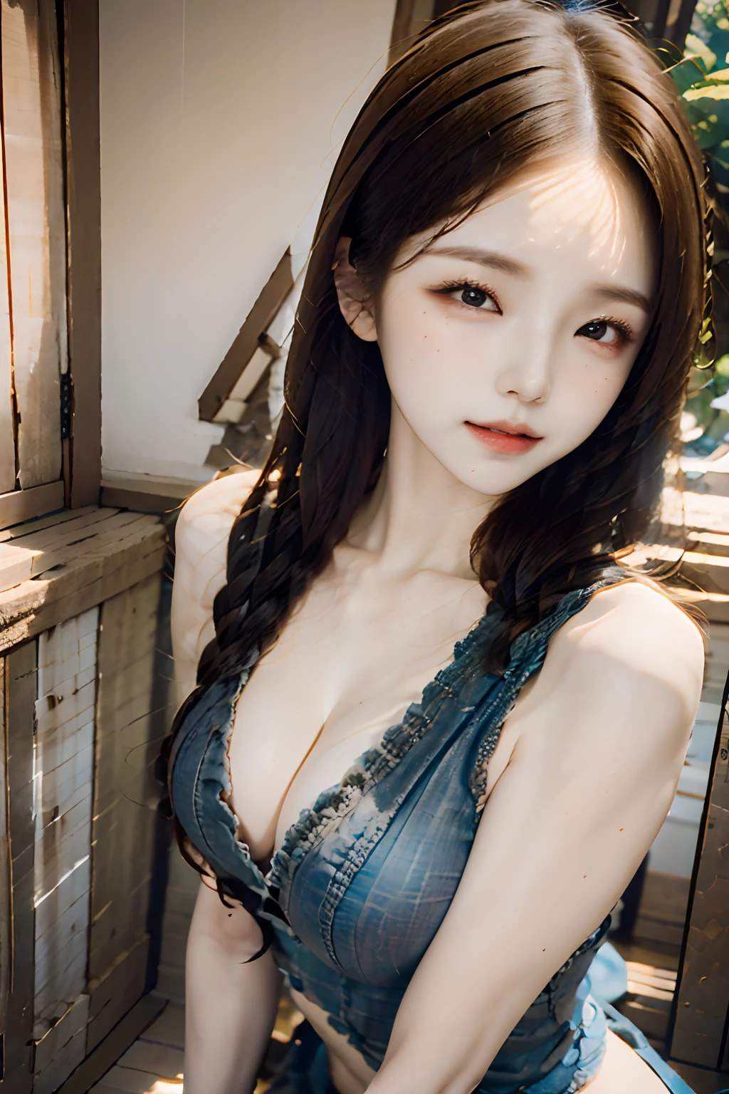 Extraordinary sexy beauty、Beautiful, Gentle and cheerful look、Sexy refreshing appearance、Perfect beautiful cute face、Short ponytail、long bangs between eyes,、Super Long Blonde Straight Hair、Beautiful facial hair、Very cute beautiful sexy young little woman、Very perfect and beautiful beautiful cute face、Big, Beautiful clear pale blue cute eyes,cowboy shot