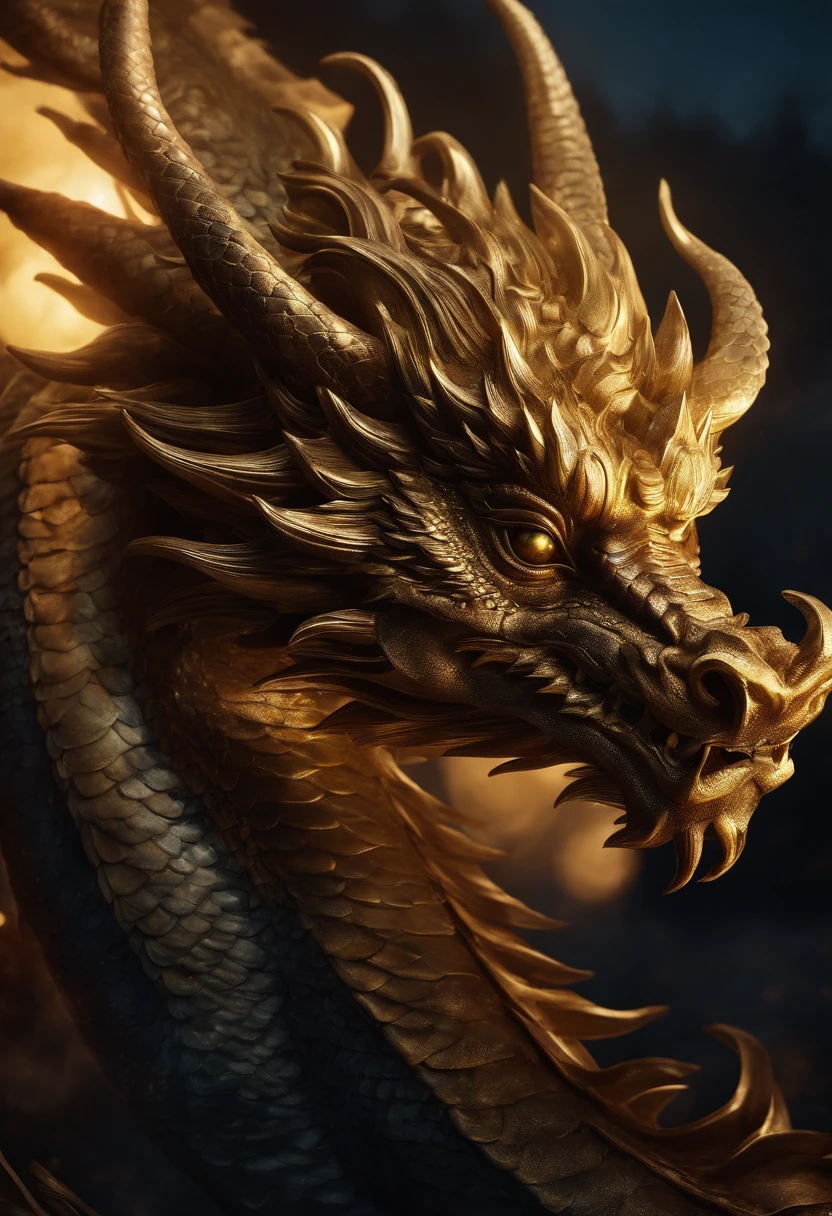 Ancient Divine Dragon,chinesedragon。Take off in the moonlight。head portrait。k hd