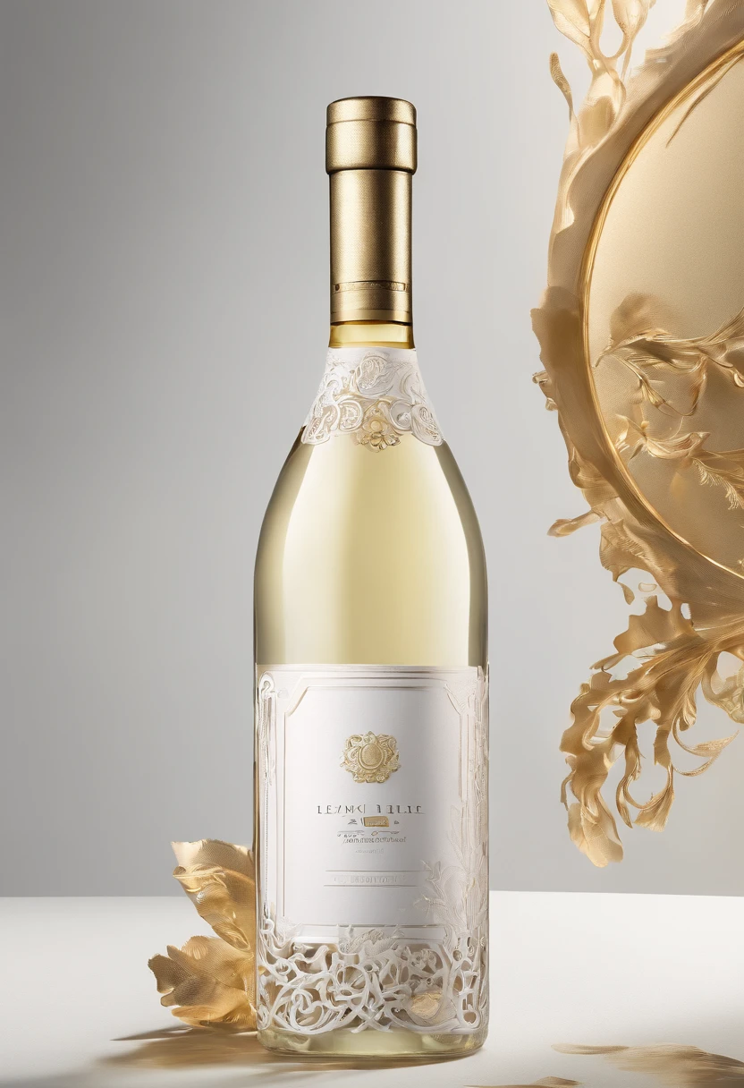 Alcohol advertising,High-end bottled white wine,Simple,atmospurate,Fine,Red outer packaging,gold filigree,The contents contain the outer bottle