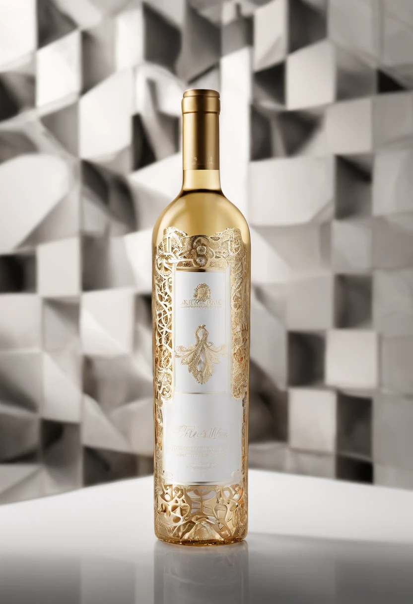 Alcohol advertising，High-end bottled white wine，Simple，atmospurate，Fine，Red outer packaging，gold filigree，The contents contain the outer bottle