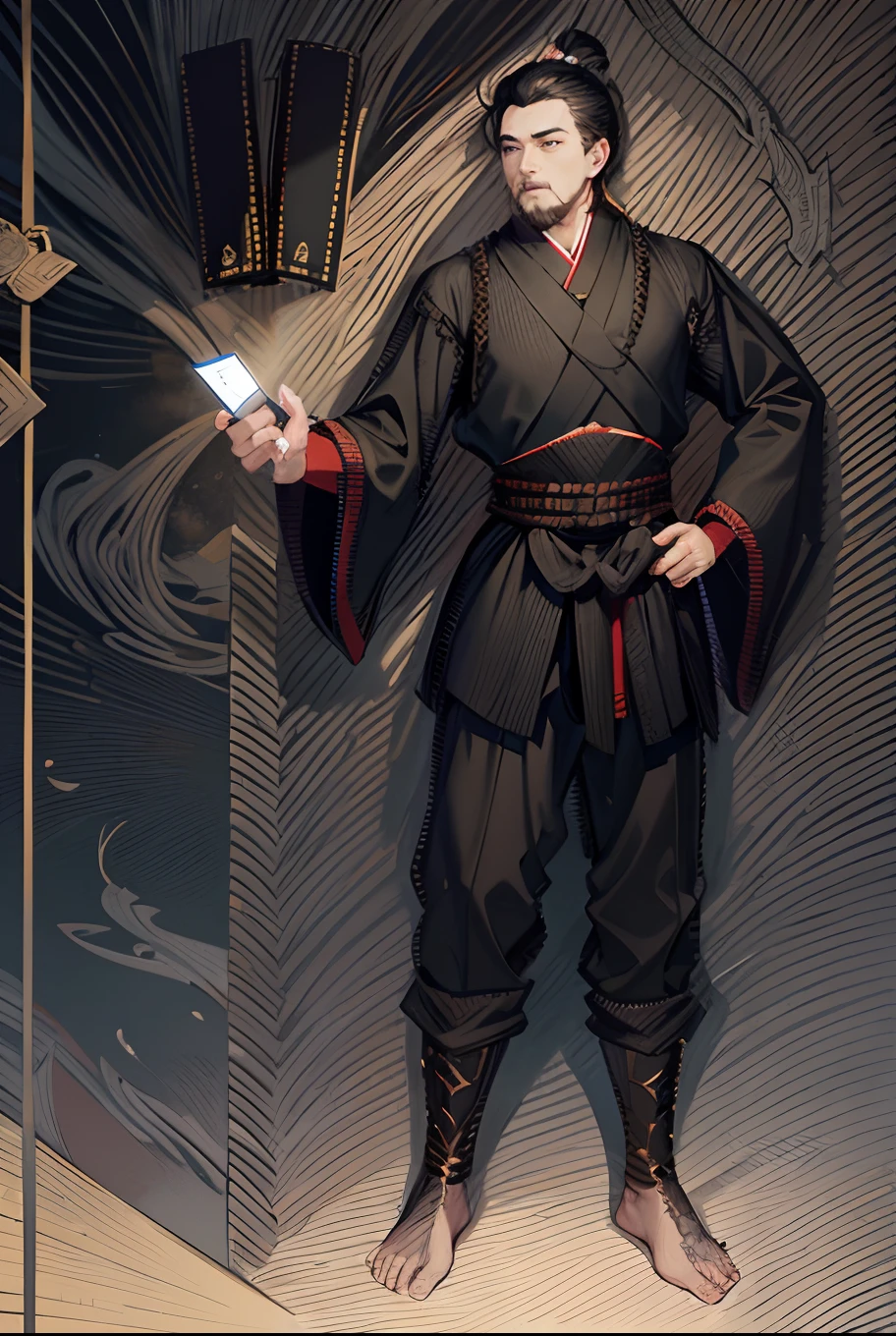 of a guy,Blackn clothes,Confucian style,storybook illustrations,Illustrated story,white backgrounid