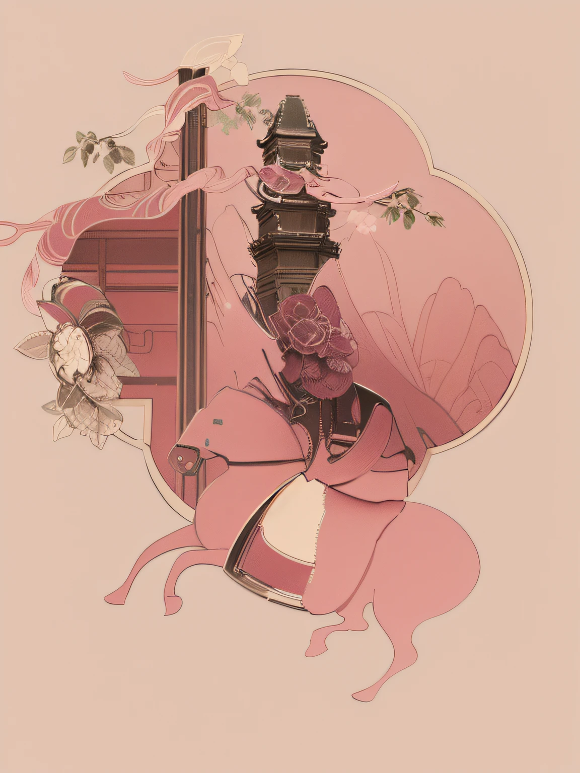 Antique picture,Flat coating,The color is mainly pink