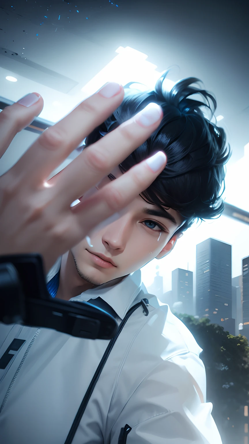 change  background Cyber park handsome boy, realistic face,