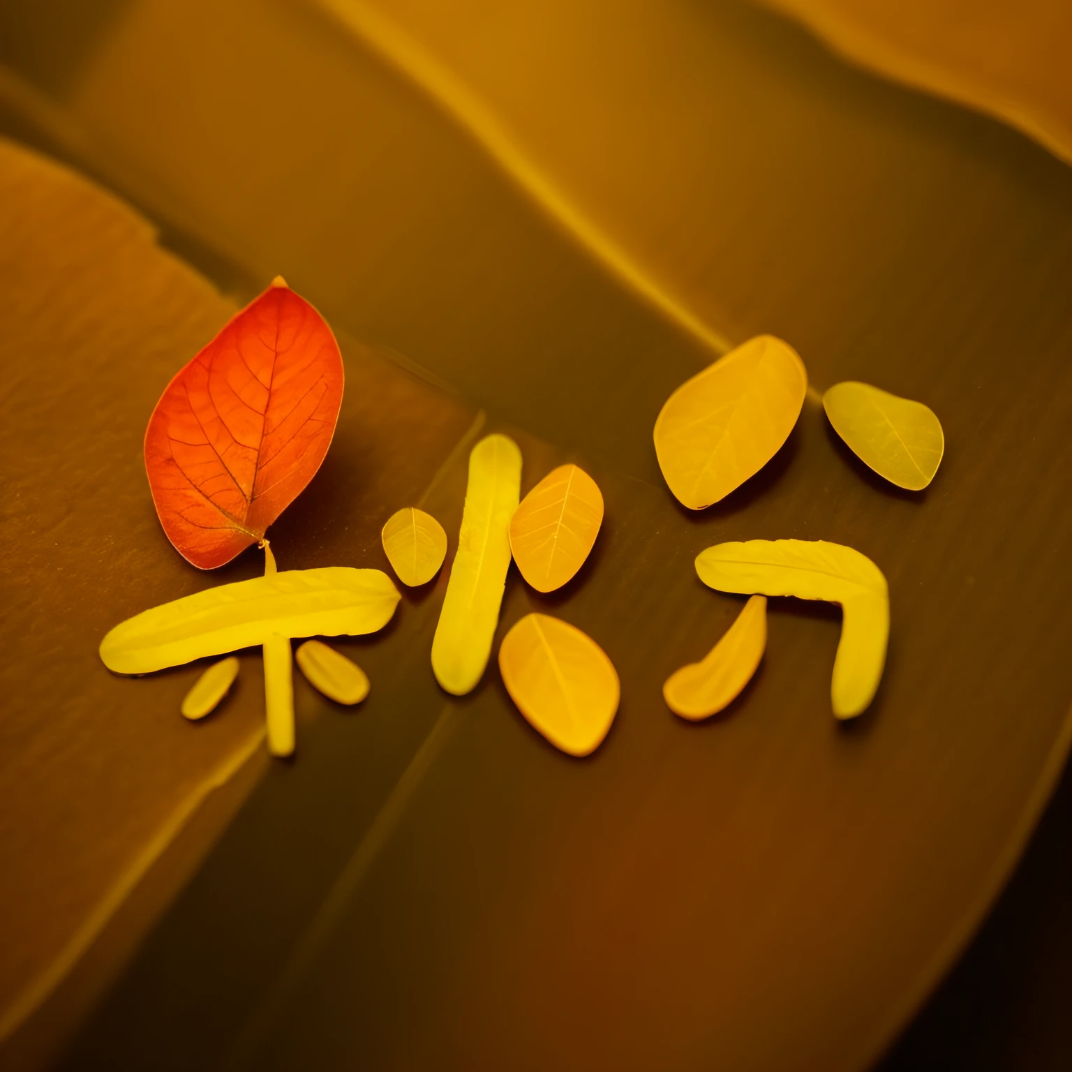 Autumn, fallen leaves, wheat, rice fields, details, abundant