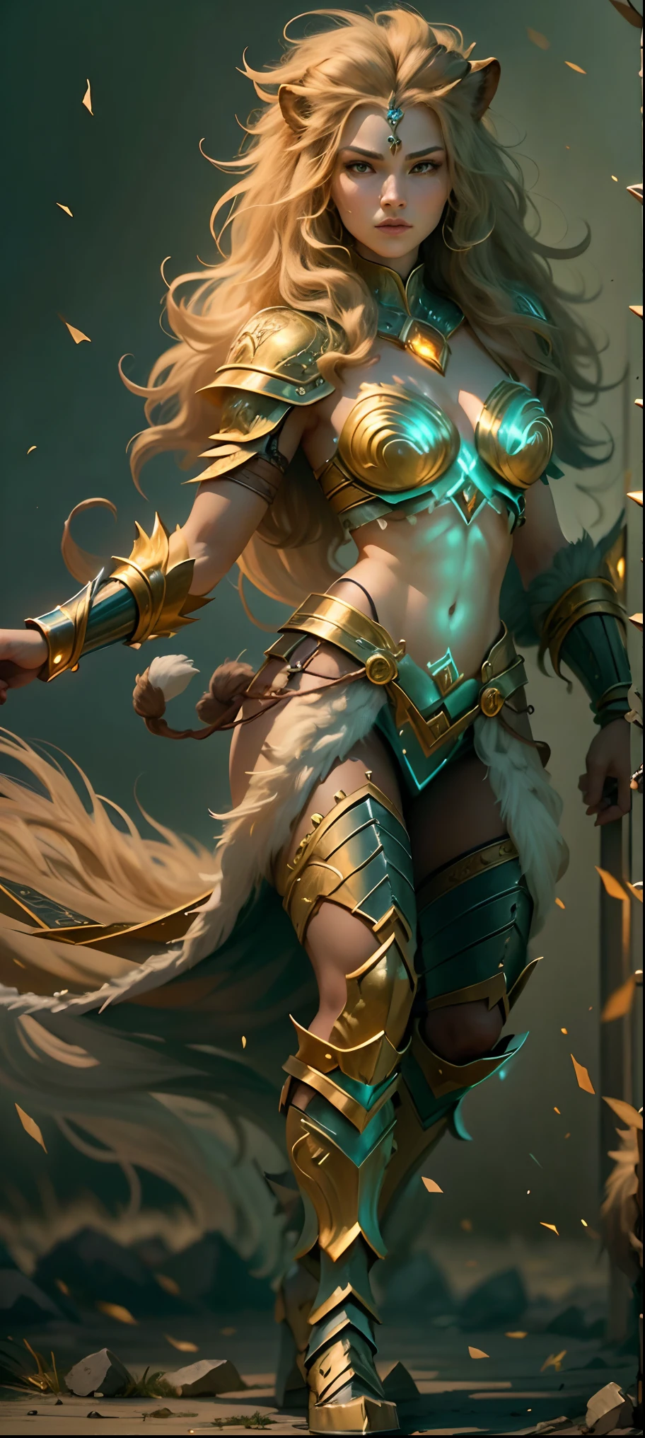 leogirl warrior, realistic fantasy, magic claw light, superpowers of a leogirl, best quality, 8k, masterpiece, greatness. 

The subject：leogirl warrior（Lion Warrior Woman）
Material：realistic fantasy（Realistic fantasy）
Additional details：magic claw light（Magic Claw Light）、superpowers of a leogirl（Lion Woman superpowers）
image quality：best quality, 8k, masterpiece, greatness（best qualtiy，8k，tmasterpiece，great）
art-style：not
Color tones：not
lamplight：Nothing