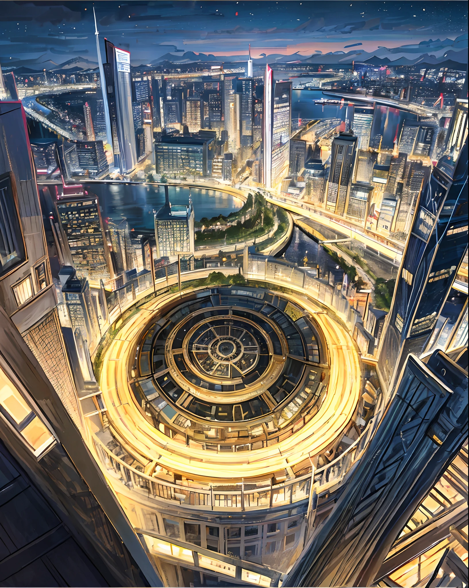 The ruins of the city of the future,large scene,nighttime scene,style of anime