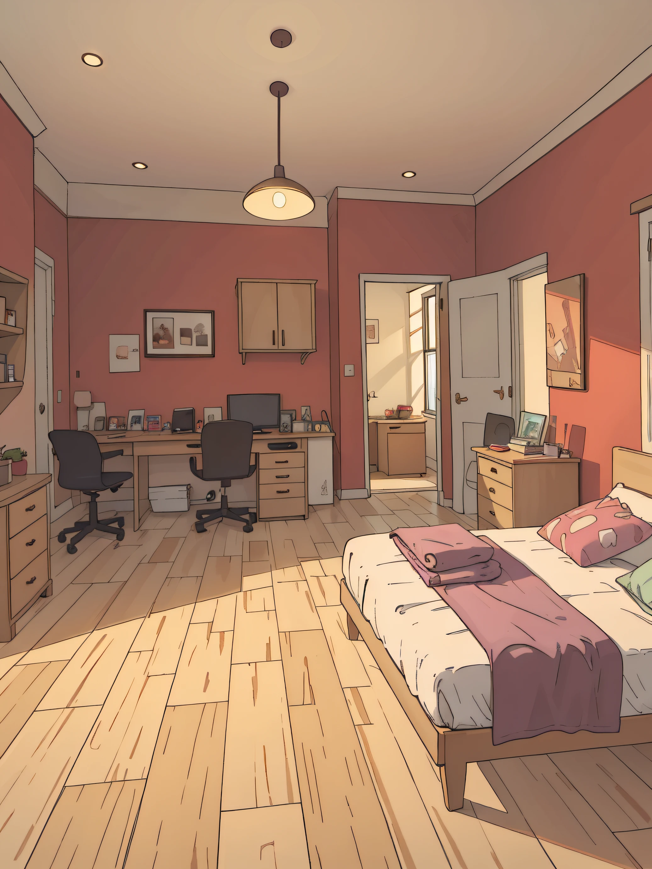 Front view,Lots of flooring,Girls' room,mirrors,Beds,spacious