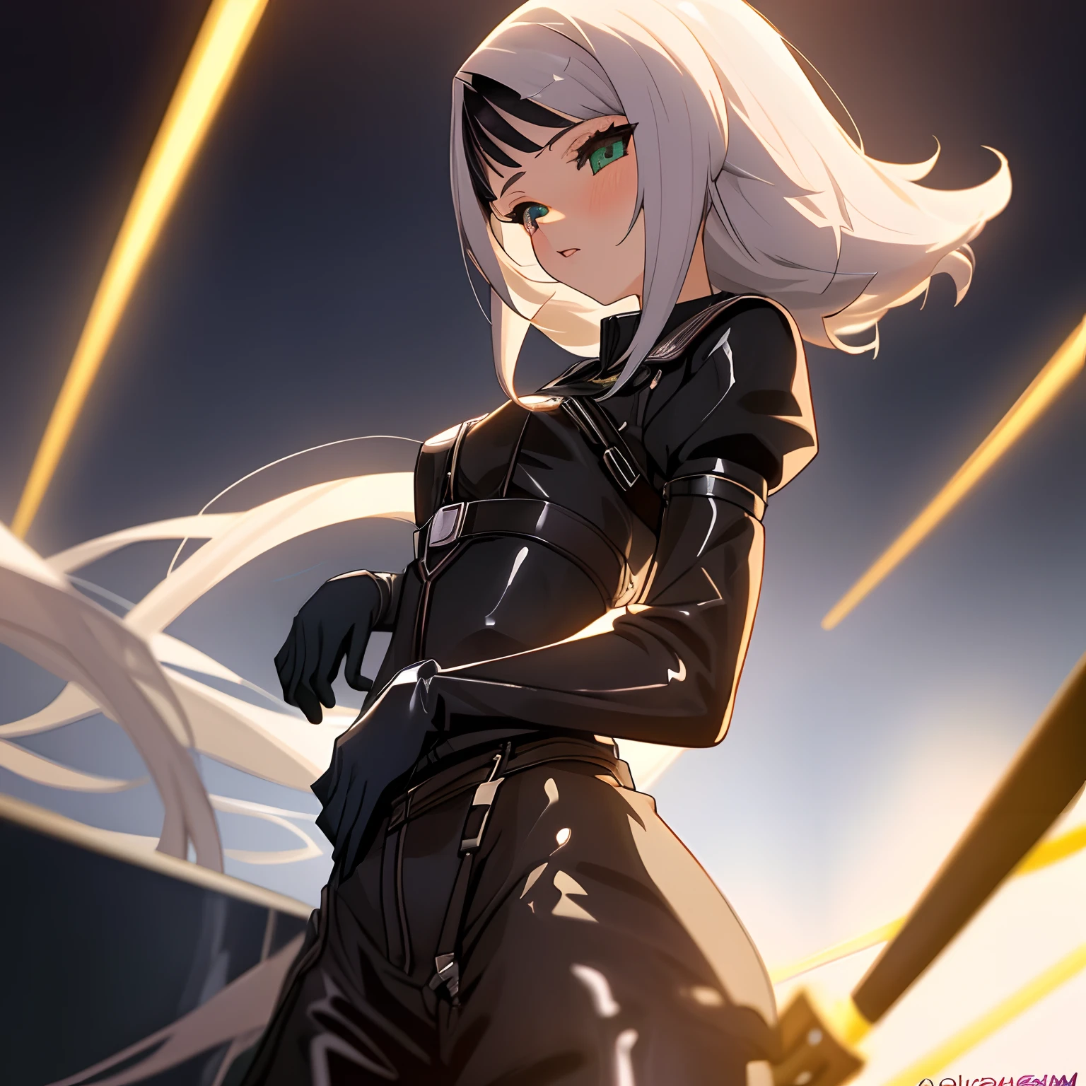 latex suit, masterpiece, best quality, highres, 1girl, looking at viewer, ahoge, detailed lighting, flat chest,
kai'sa,
((full body)), <lora:bitchsuit:1>
