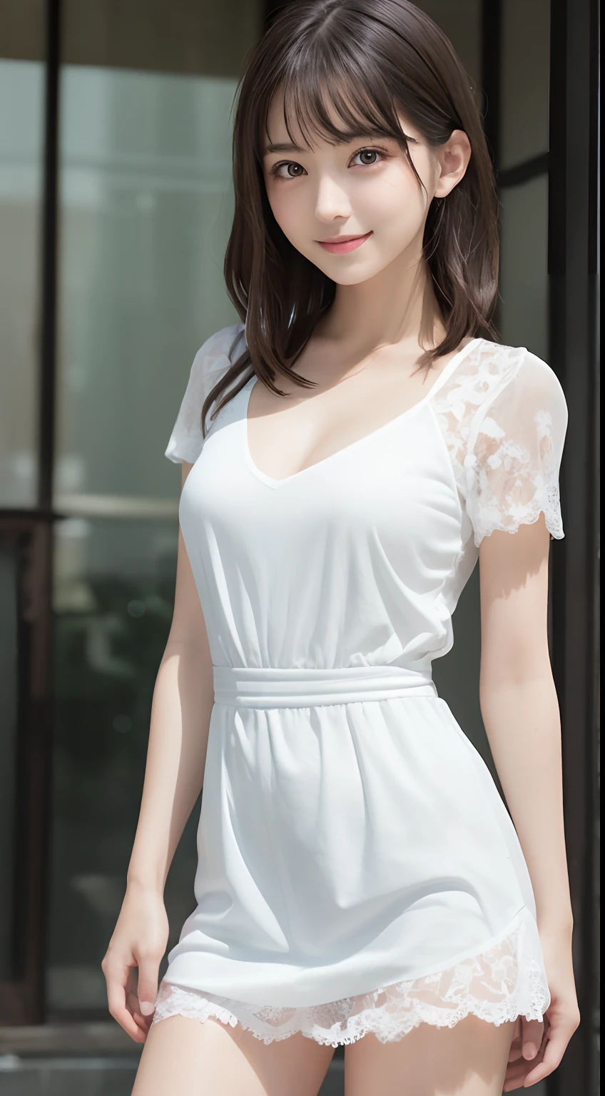 (8 thousand), (best quality), (masterpiece:1.2), (realistic), (photorealistic:1.37), very detailed, 1 woman, 22 year old pretty Korean women, detailed face, (ultra realistic body details:1.4), , very detailed, small waist, (wavy short hair:1.3), ((Thin V-neck midi tight string shoulder sleeveless cotton long dress:1.4)), (whole body:1.4), (high sneakers), (dynamic angle:1.3), (breast detailed:1.4), (from below:1.4),  medium breast:1.3), bright light, (navel:0.6), (nipple:0.1), (holding a cotton shoulder bag in hand:1.3), (Looking back:1.3), profile, , split, tall woman, wide pelvis, wide open mouth, (laugh:1.4),