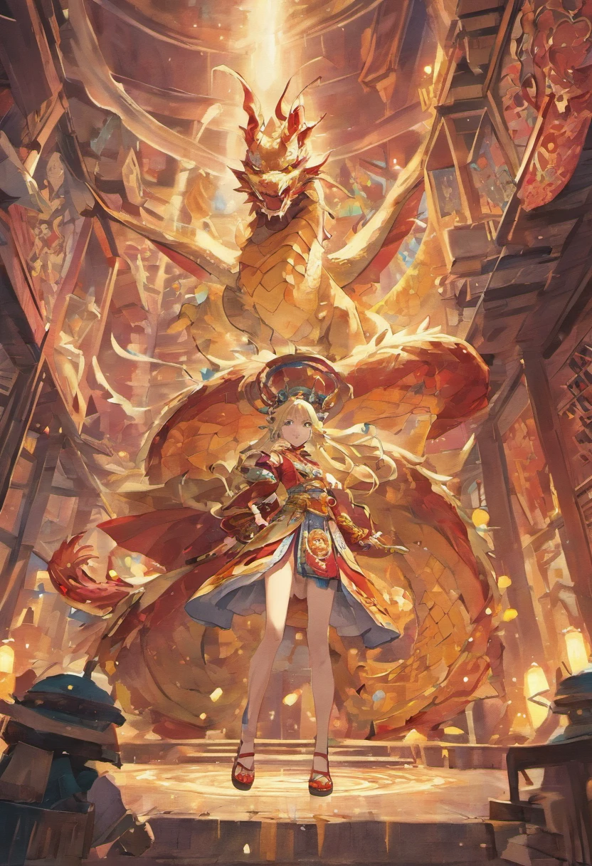 Image of an Arad surrounded by various objects by a woman in Vietnamese costume, Traditional Chinese conceptual art, Palace ， A Vietnamese girl, Great character designs, Beautiful character painting, Highly detailed character designs, Guviz-style artwork, author , Wear white Vietnamese ao dai, Clean and meticulous anime art, Anime character design, Japanese art style, Asian dragon