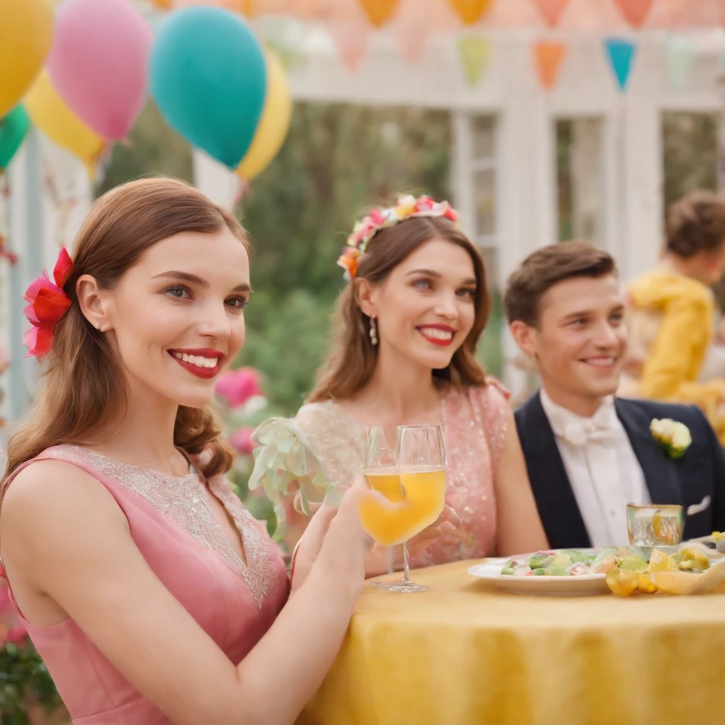 In the style of Mary Blair, a whimsical illustration portrays young event planners adorning the party hall with colorful decorations. Their expressions radiate excitement. The scene is awash with bright, joyful hues. --v 5 --stylize 1000