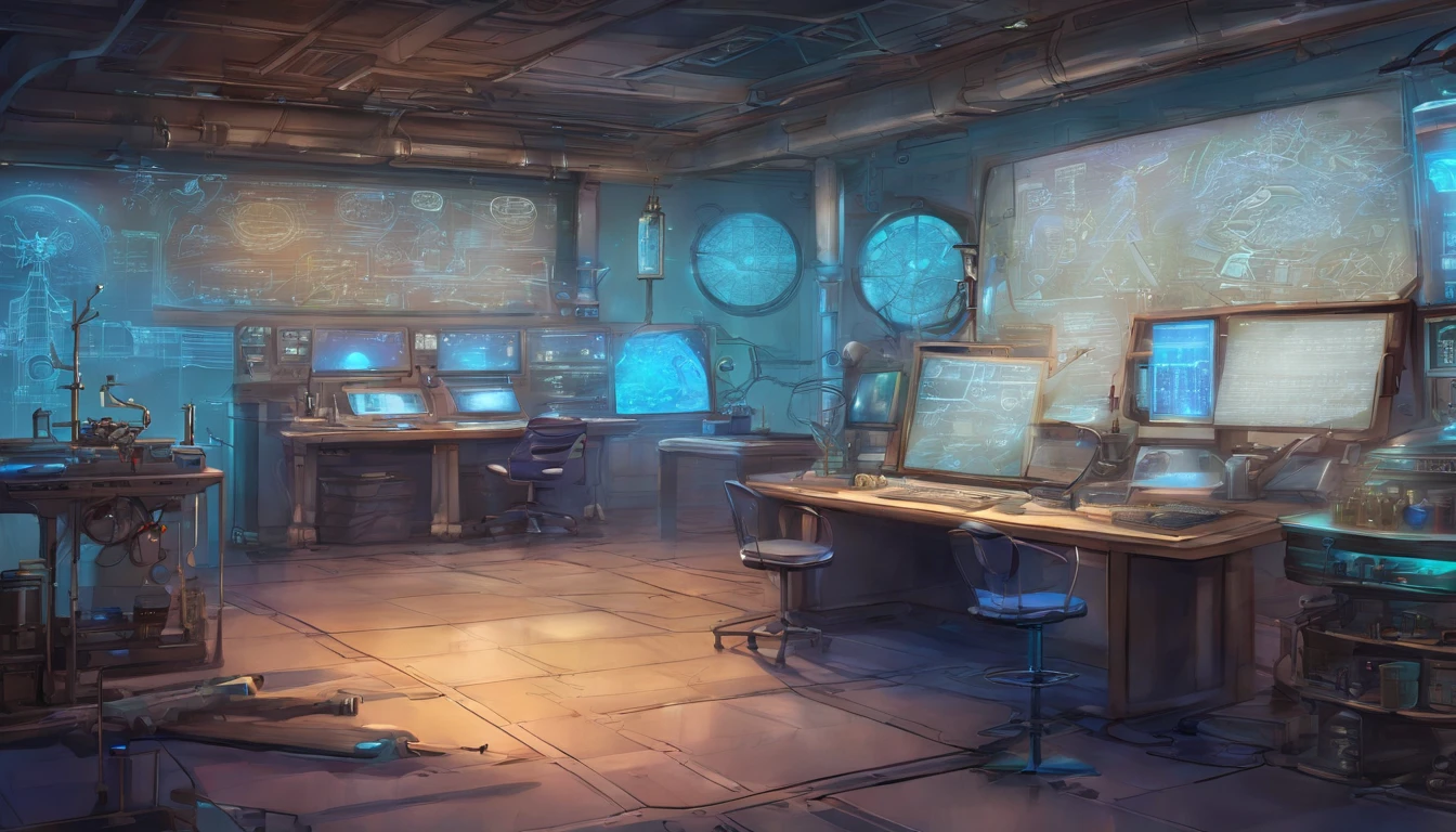An image of a modern, high-tech laboratory with blue-tinted lighting reflecting off computer screens. In the laboratory, Dr. Octavius is standing in front of a complex control panel, operating buttons and experimental equipment. On the worktable, there are various scientific instruments and chemicals, (Depict a large whiteboard in a corner of the room, covered with equations, diagrams, and charts. The words 'Octavius Industries' are prominently written on the board, indicating Dr. Octavius's ambition and confidence in his research work), fantasy style, ultra realistic, (hyperrealism:1.1),(detailed:1.2)
