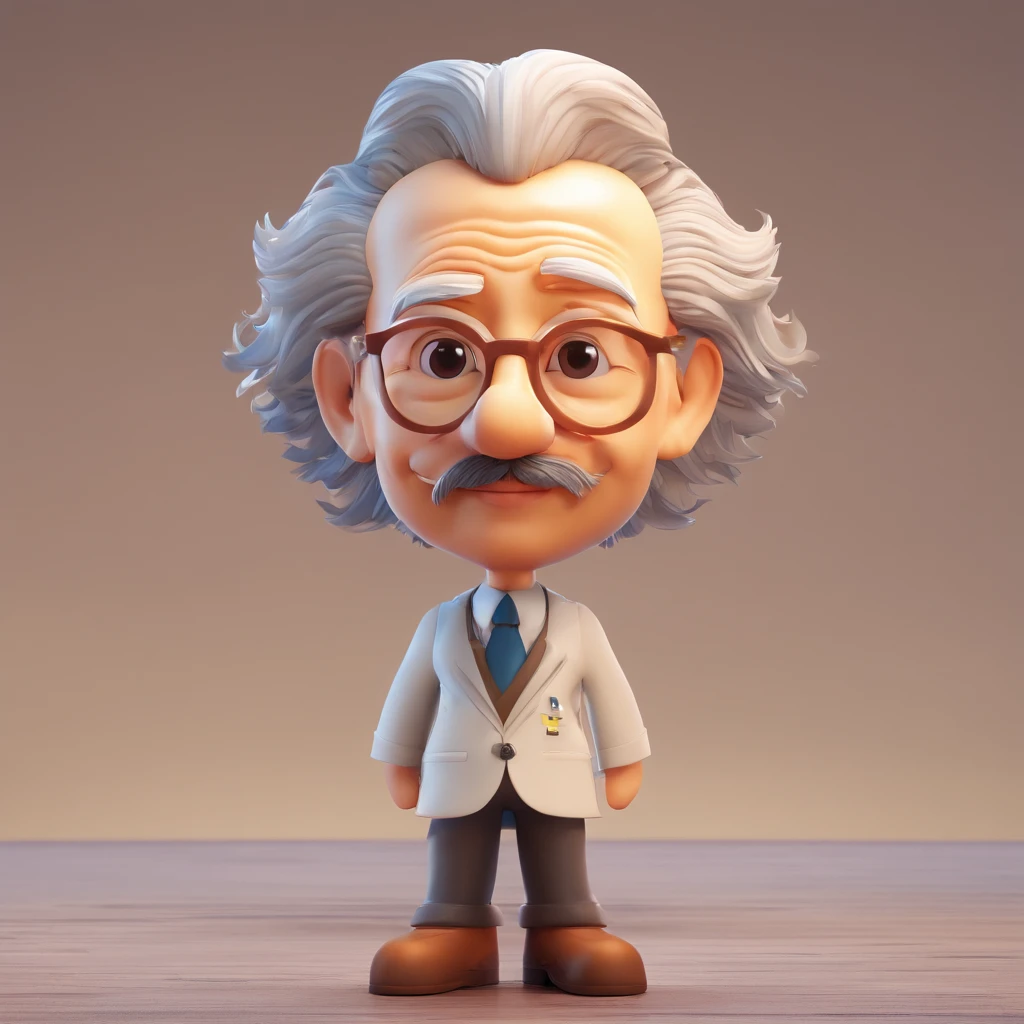 Design a chibi avatar of Albert Einstein,Highlight his face,At the same time, elements are cleverly incorporated to represent artificial intelligence. Maintain Einstein's key facial features, Like his signature hairstyle and glasses, But infuse him with subtle hints of artificial intelligence by giving him a futuristic headdress, Like a cute AI headset or glasses with a digital display,Displays advanced algorithms. The aim was to create a chibi Einstein with a recognizable face,At the same time, it hints at a connection with AI technology.