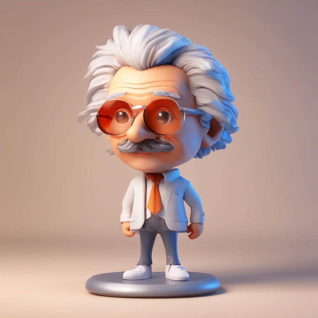 Design a chibi avatar of Albert Einstein,Highlight his face,At the same time, elements are cleverly incorporated to represent artificial intelligence. Maintain Einstein's key facial features, Like his signature hairstyle and glasses, But infuse him with subtle hints of artificial intelligence by giving him a futuristic headdress, Like a cute AI headset or glasses with a digital display,Displays advanced algorithms. The aim was to create a chibi Einstein with a recognizable face,At the same time, it hints at a connection with AI technology.