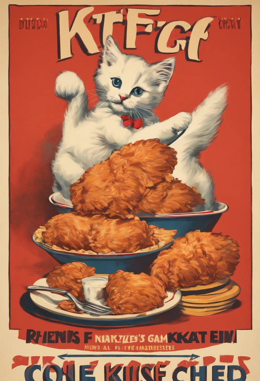 Kittens eat KFC,eine Katze,Eat fried chicken