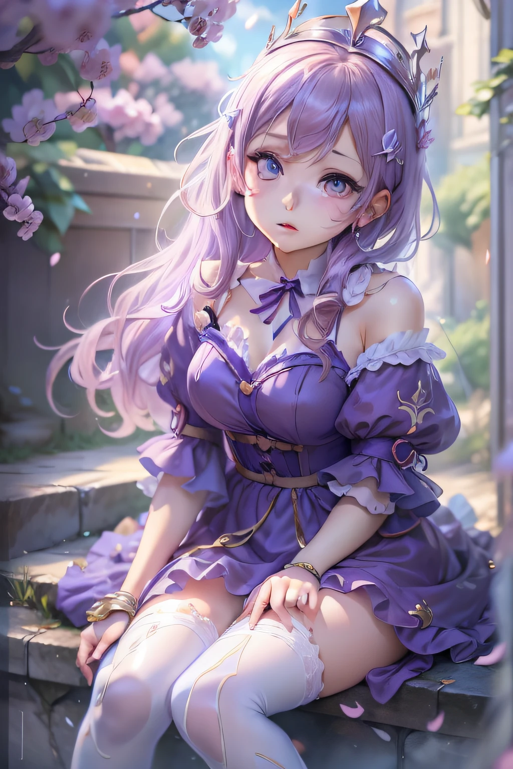 thumbs up, cross legs, room, medium hair, (magenta), blunt bangs, double tails, purple eyes, light smile, (full body), loli, (cute face: 1.5), solo, (white dress: 1.3), pantyhose, lace-up heels, necklace, hairpin, (mini girl: 1.3), dynamic angle, floating, frills, painting, depth of field, nature, beautiful and detailed girl, extremely detailed eyes and face, beautiful detail eyes, fine light, movie lighting, lens flare, light leakage, sunlight , shine , beautiful detail glow, ridiculous, incredibly ridiculous, huge file size , super detailed, high resolution, extremely detailed, best quality , masterpiece, illustration, extremely refined and beautiful, very detailed , CG ,unity ,8k wallpaper, amazing, fine detail, masterpiece, best quality, official art, extremely detailed CG Unity 8k wallpaper, studio lighting, high saturation, dramatic angle,  Reflected light, ray tracing, depth of field, outdoor, (age 14: 1.3)