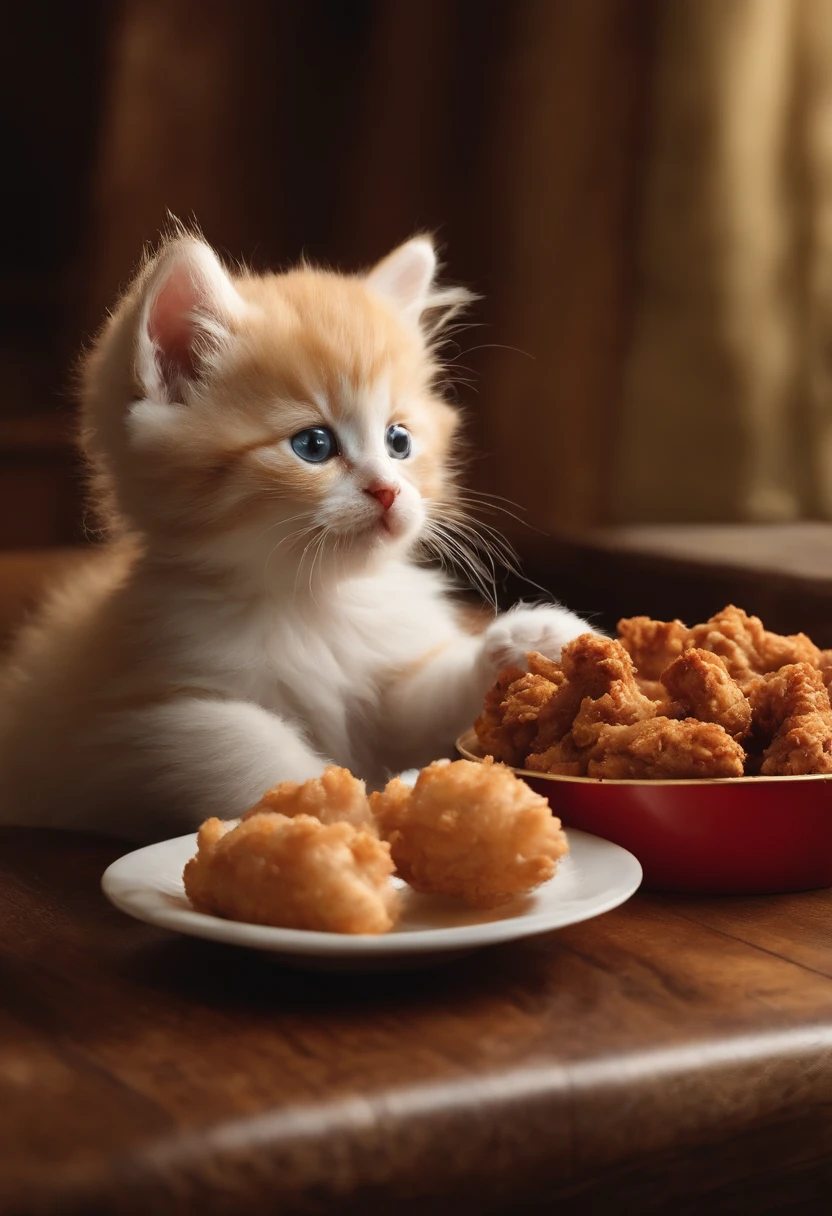 Kittens eat KFC,eine Katze,Eat fried chicken