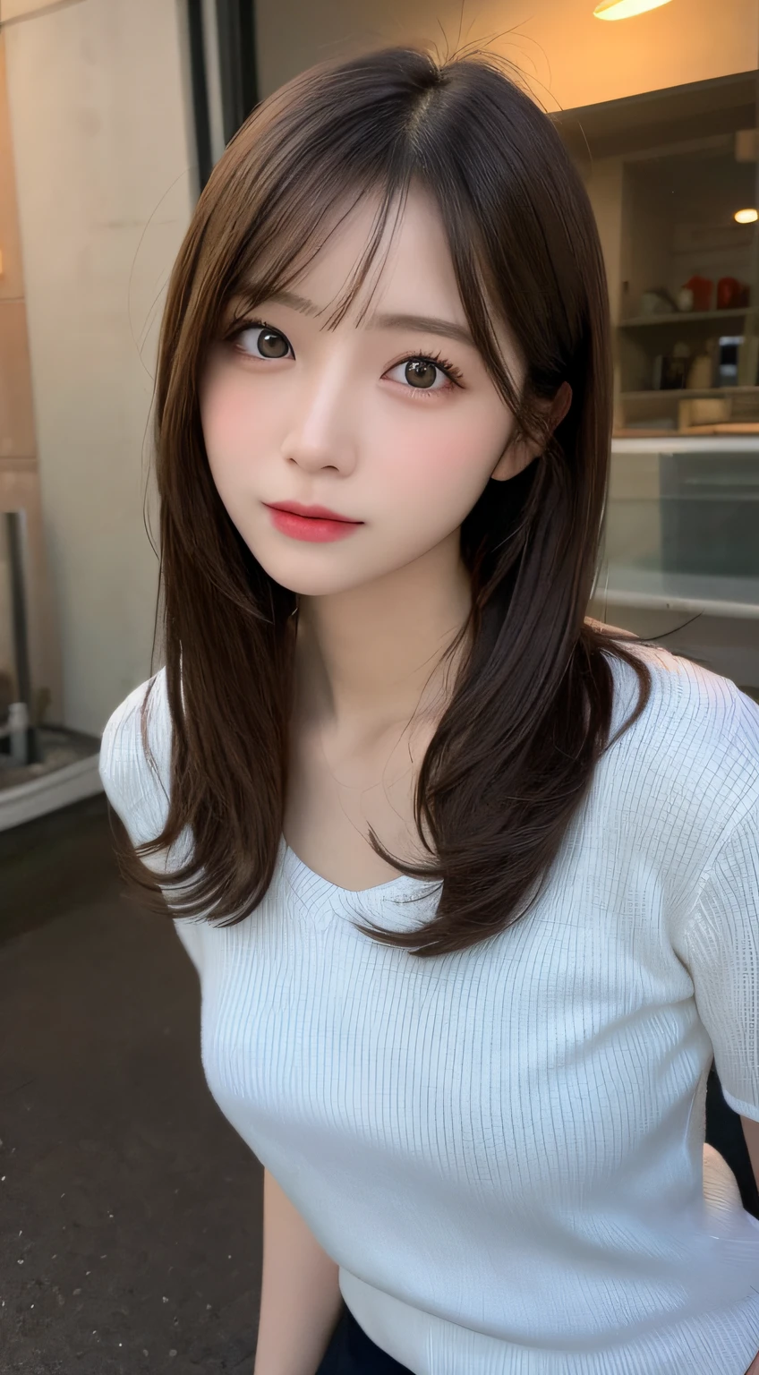 finely detail, hight resolution, hightquality、Perfect dynamic composition, Beautiful detailed eyes, Medium Hair, small tits、Natural Color Lip,Kamimei、Shibuya、20 years girl、1 persons、Transparent skin、Glowing hair、masutepiece, Best Quality, Illustration, Ultra-detailed, finely detail, hight resolution, 8K、The correct state of the human body、crouching down、Gravure Model Pose,Hair soaring in the wind