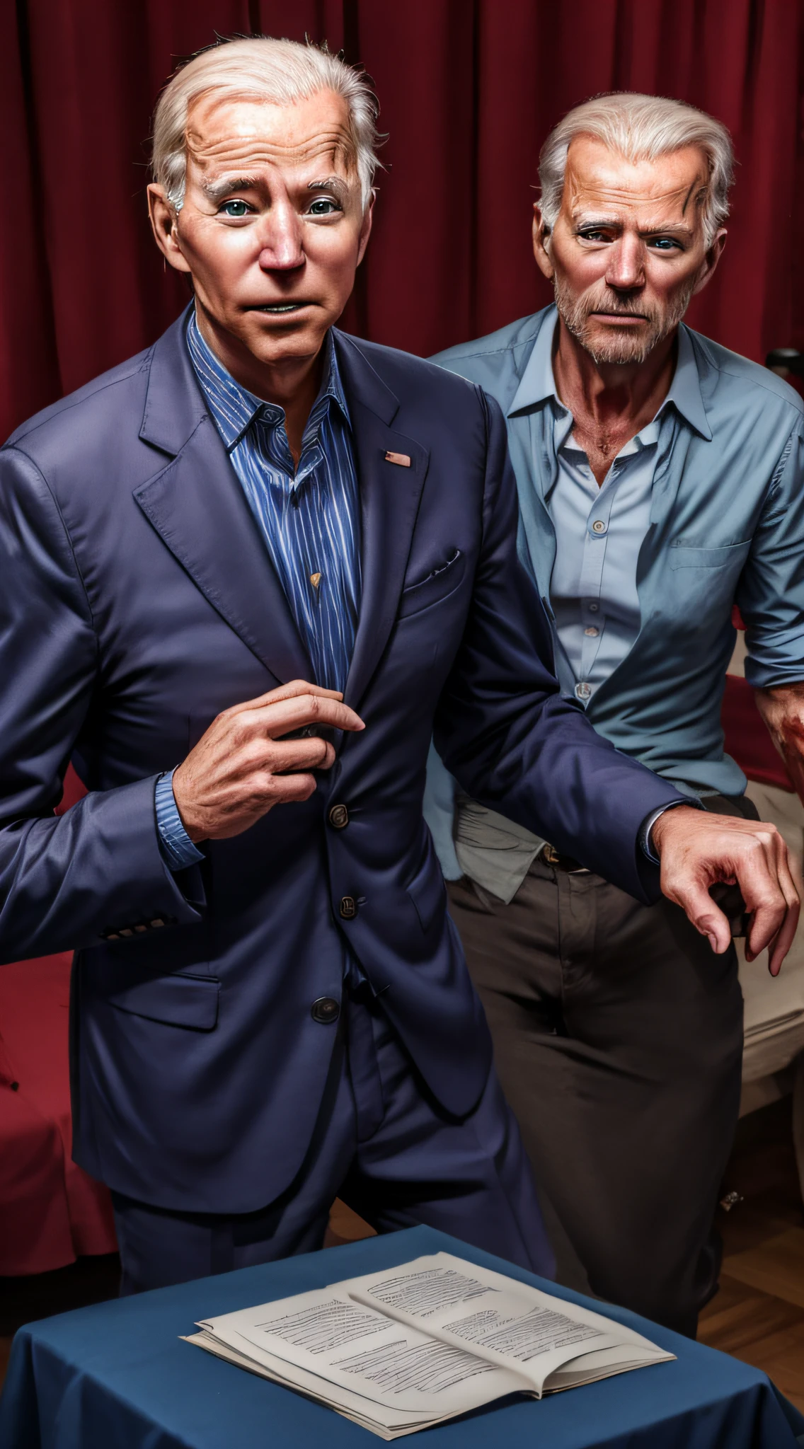 Show an image of a rumor mill with whispers about Joe Biden's zombie army