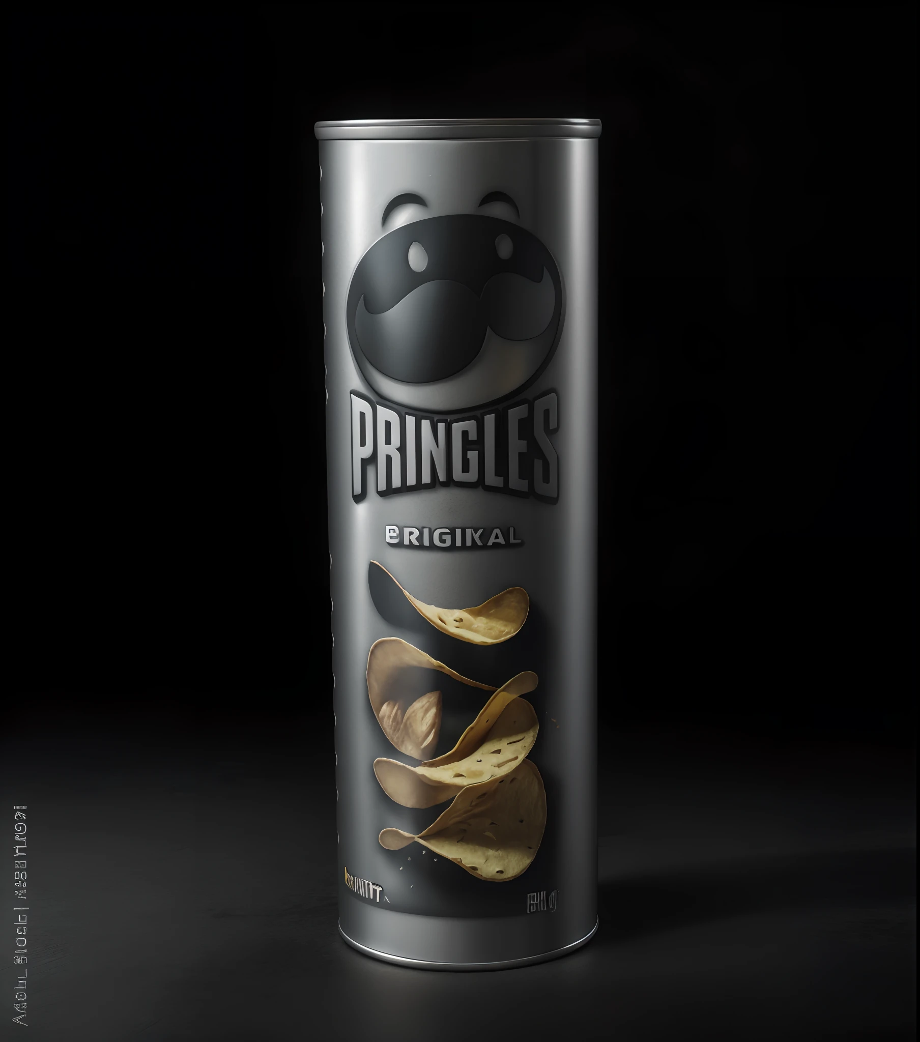 Nikon RAW photo, 8 k, Fujifilm XT3, masterpiece, , realistic, photorealistic, (best quality,highres),pringles batman edition,metallic balck ,metalic silver , iconic shape of potato chips, , vividly  pringles  font on subject, portraits,vivid colors,sharp focus,physically-based rendering