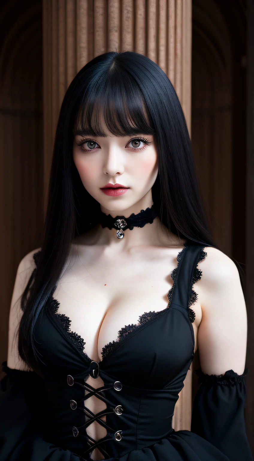 Gothic ta、Beauty in return、⦅Skin revealing⦆、Breasts、crisp image、absolutely outstanding image, very extremely beautiful、masterpiece, top-quality,a picture, kawaii、⦅Colossal tits:1.2⦆,8k、In the church of Gothic architecture
