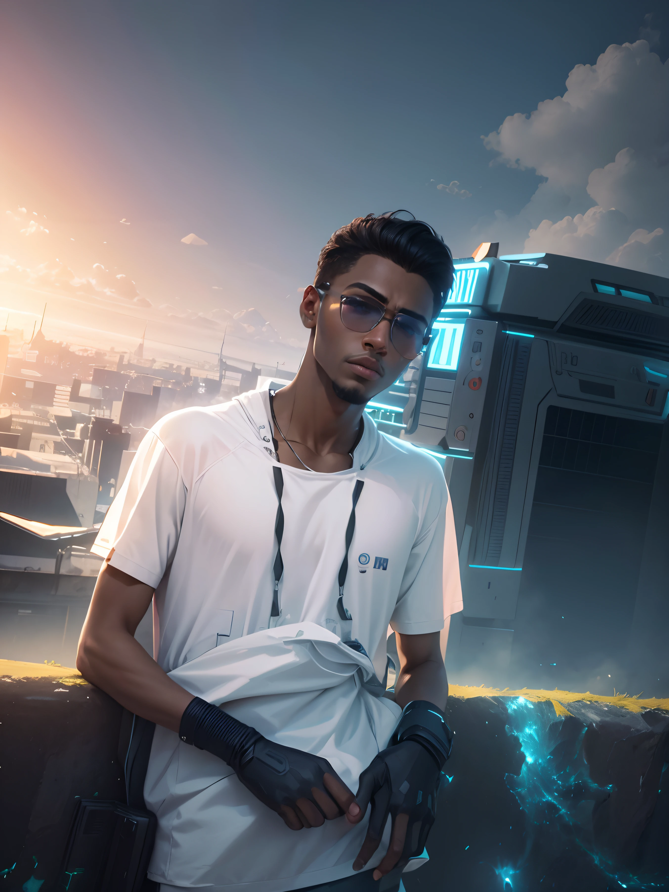 Cool boy futuristic background realistic face 8k ultra hd