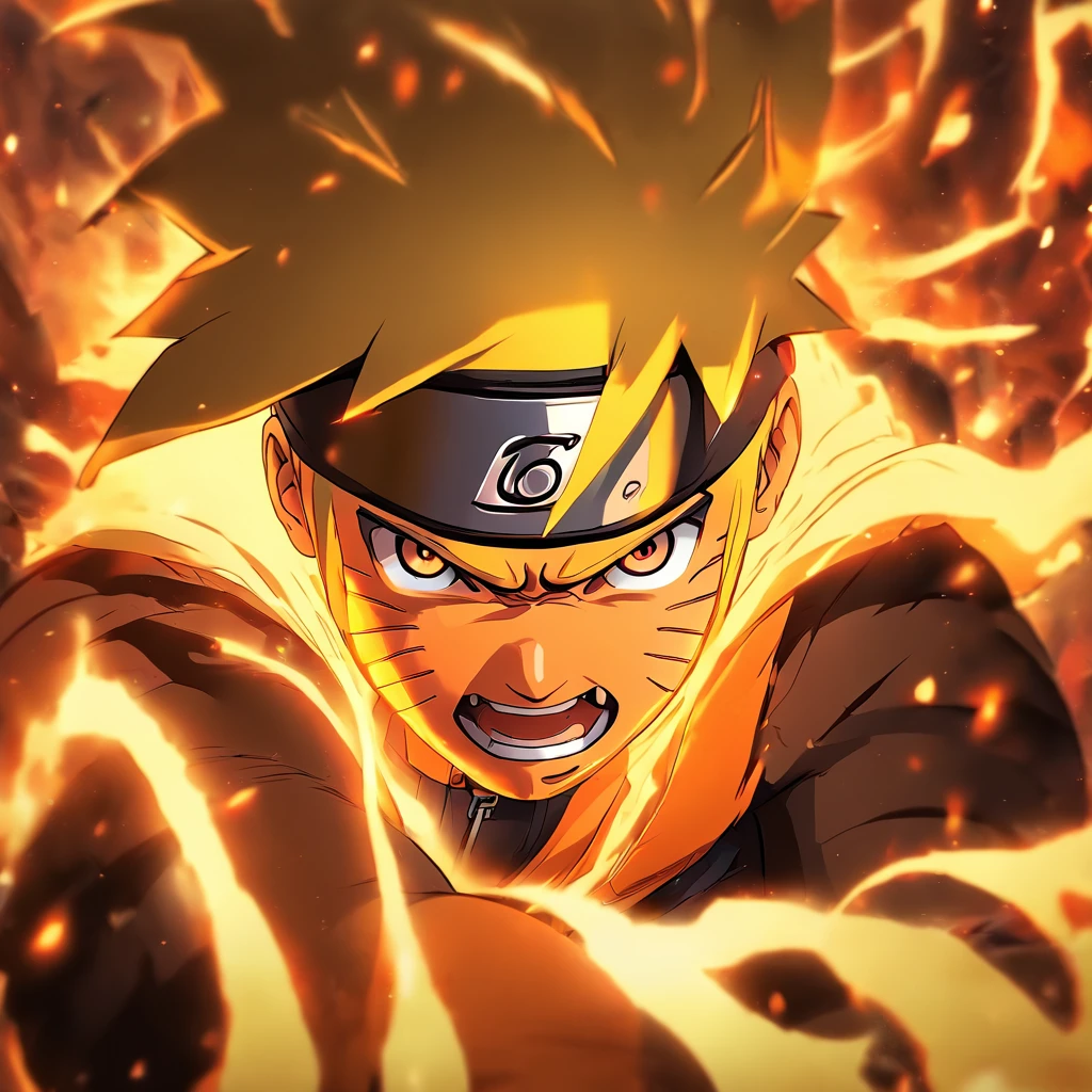naruto uzumaki, modo kyuubi, dominar, retrato, cara furiosa, vivid colors, foco nítido, Estilo anime, tons de cor vermelho e laranja, dramatic lighting, sticker, die cut, no background