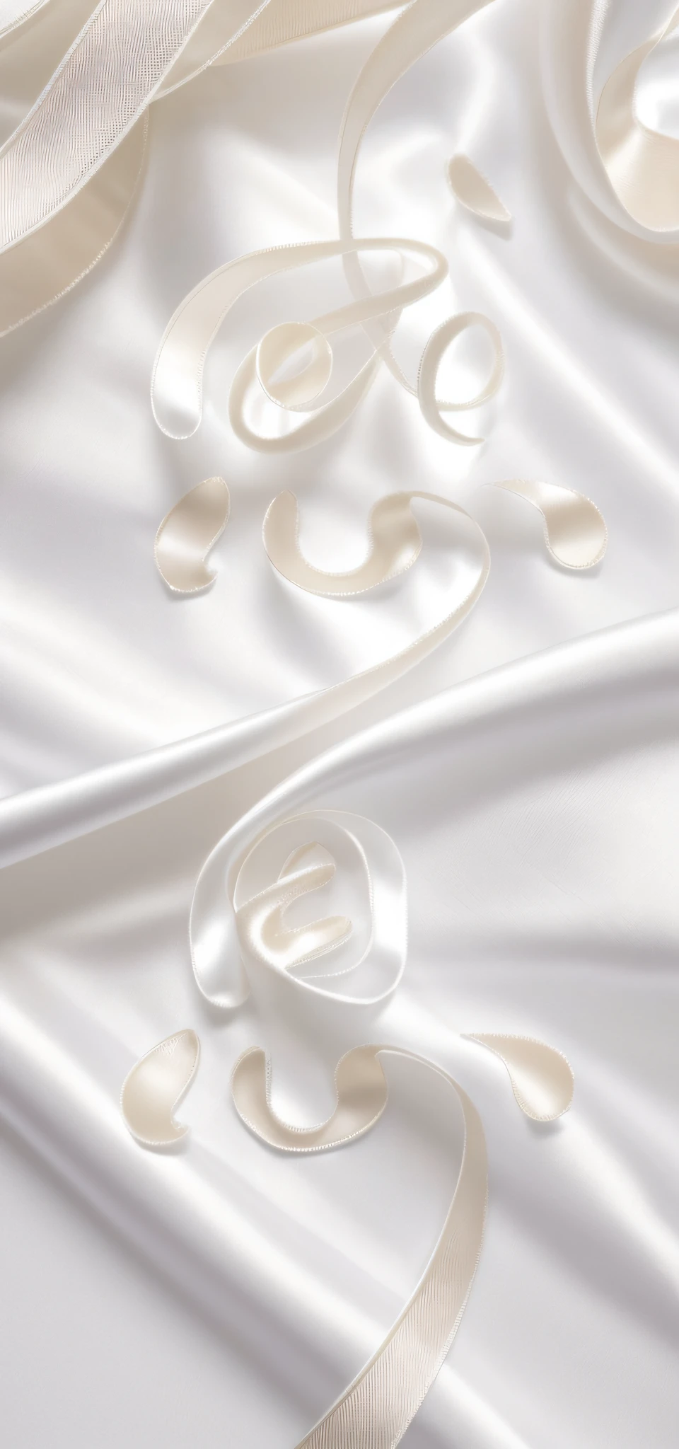 (Masterpiece:1.1),(The best quality:1.1),White silk,Silk fabric,White delicate ribbon,Realistic details,Beige,smooth,Clear satin taffeta,Meticulous photo still life style,Intricate,whimsical details,Light beige and white,Swing curve