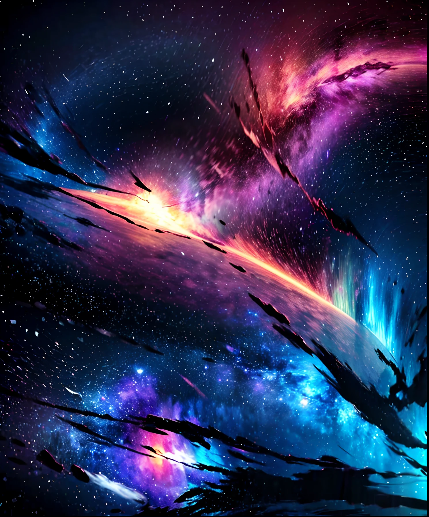 Describe a scene where a cute girl character is lying on a grassy hill, Looking up at the starry sky. Surround her with colorful nebulae and her favorite constellations.