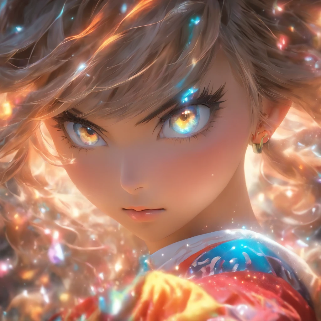 hyper photorealism, god light, Fuji colors, hyper HD, Super detail, 16k,head portrait,Slightly chubby Chinese girl,exasperation,vred,A ball head,hair adornments,light make-up,sideface