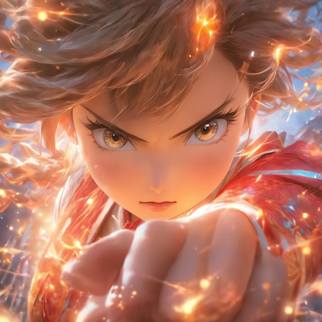 hyper photorealism, god light, Fuji colors, hyper HD, Super detail, 16k,head portrait,Slightly chubby Chinese girl,brunette color hair,Hold your arms,exasperation,vred,A ball head,hair adornments,light make-up,sideface