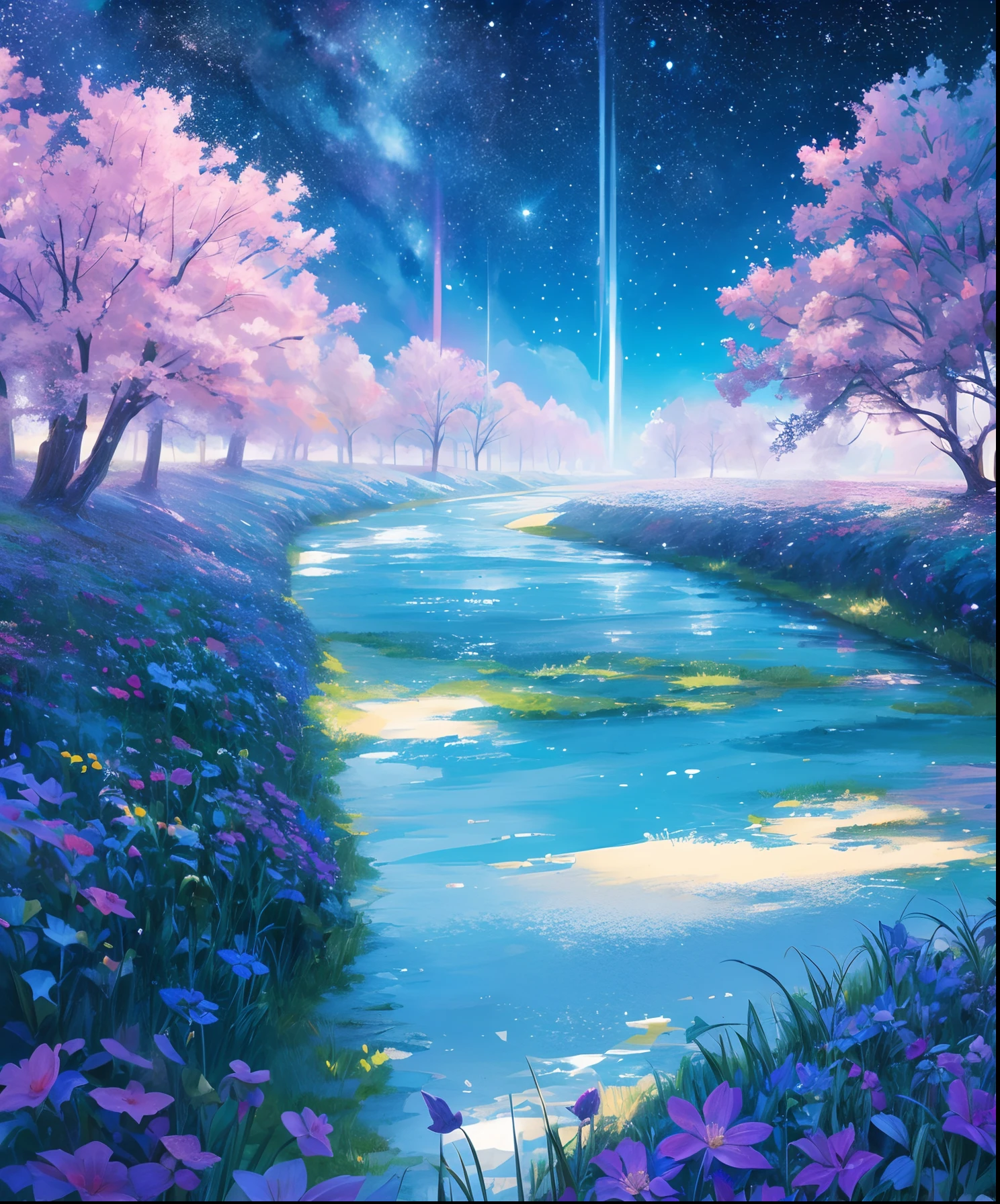 Describe a scene where a cute girl character is lying on a grassy hill, Looking up at the starry sky. Surround her with colorful nebulae and her favorite constellations.