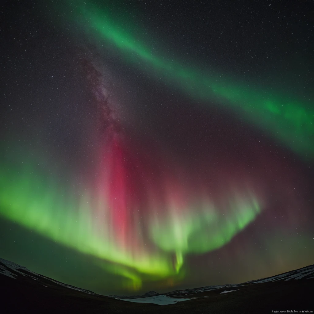 Master Parts、Superior Quality、superior image quality、The 8k quality、Beautiful pictures of the starry sky、magnifica、Arched Milky Way:1.25、north pole:1.5、Pale glaciers:1.9、(Red and green aurora borealis:1.25)