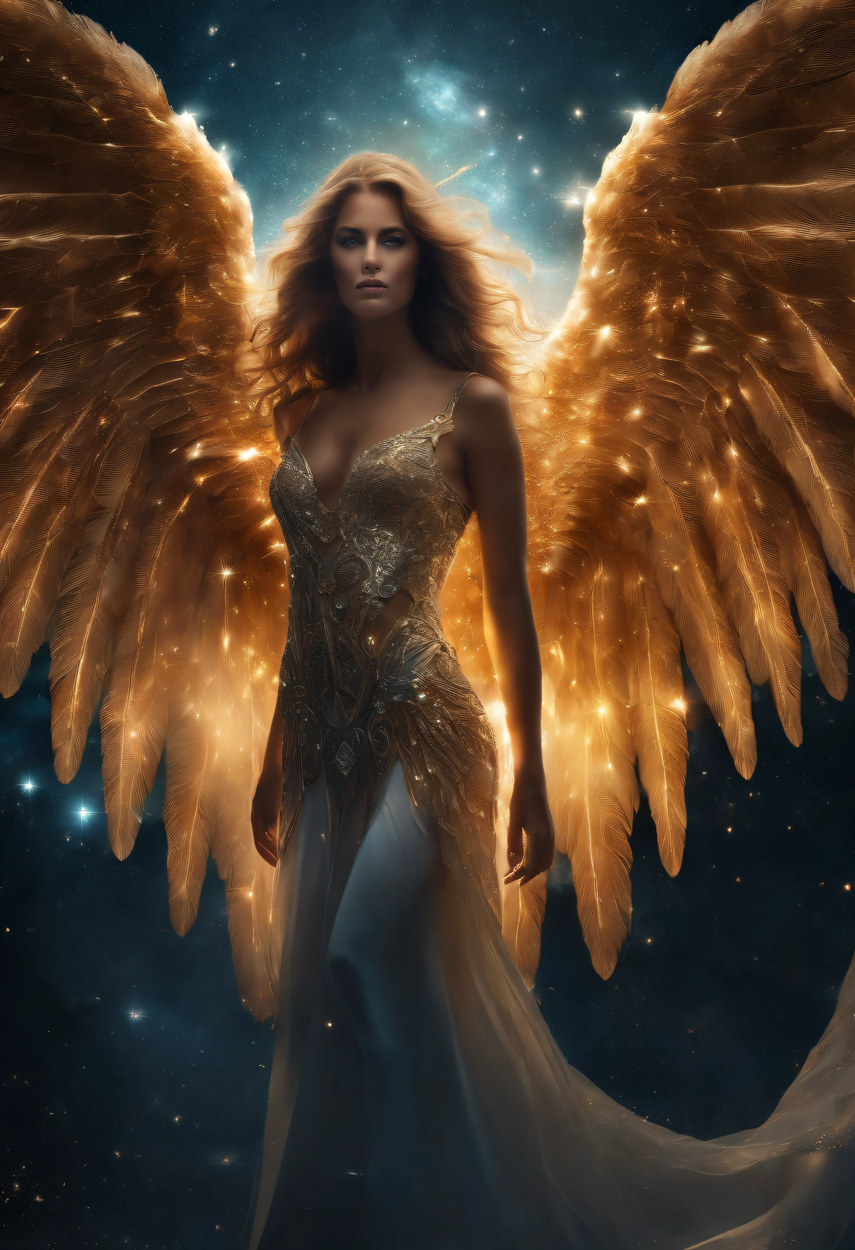 cosmic fallen angel, olhos claros brilhantes, Biomechanicals, estranho, assustador, Pesadelo, cores muito brilhantes, light particles, com luz brilhante, Mshiff, Arte do papel de parede, Papel de parede UHD